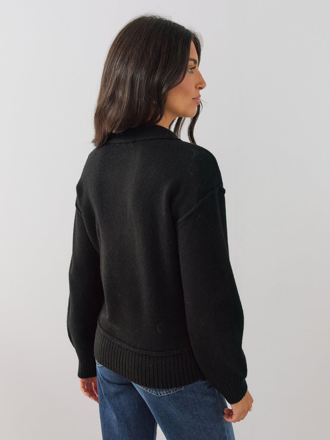 Image 2 of 7 of The Very Collection Womens Style Yarn Collared Jumper With Wool - Black