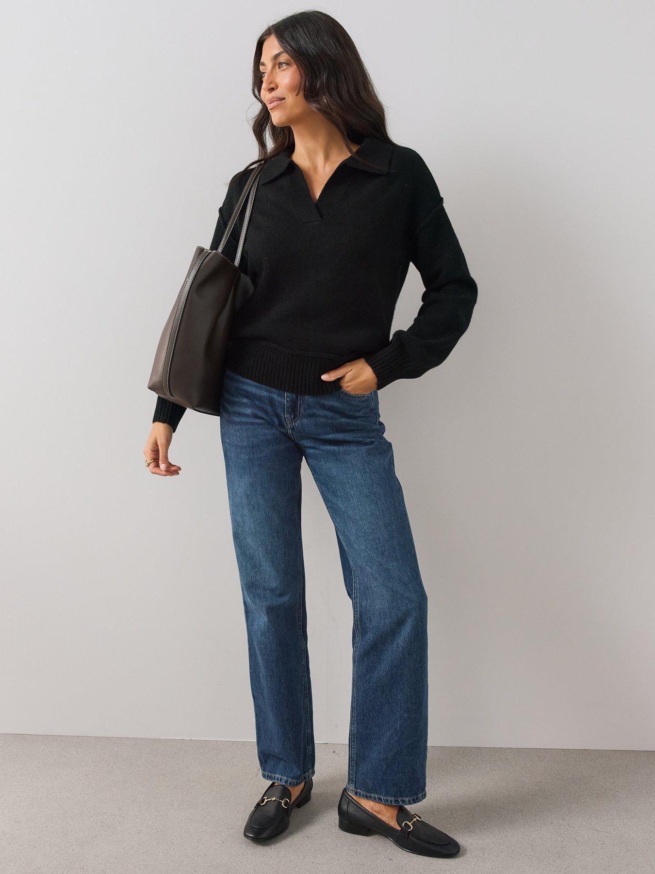 Image 3 of 7 of The Very Collection Womens Style Yarn Collared Jumper With Wool - Black