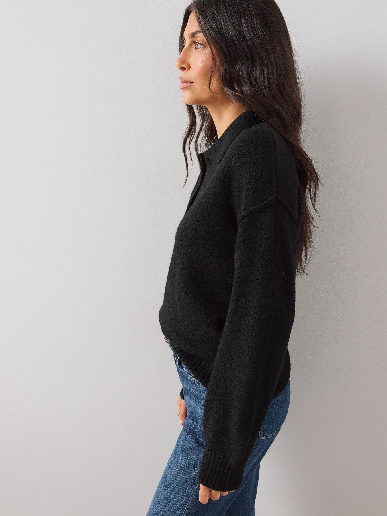 Image 4 of 7 of The Very Collection Womens Style Yarn Collared Jumper With Wool - Black