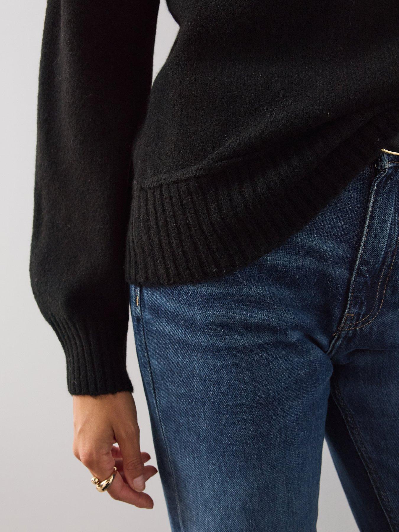 Image 5 of 7 of The Very Collection Womens Style Yarn Collared Jumper With Wool - Black