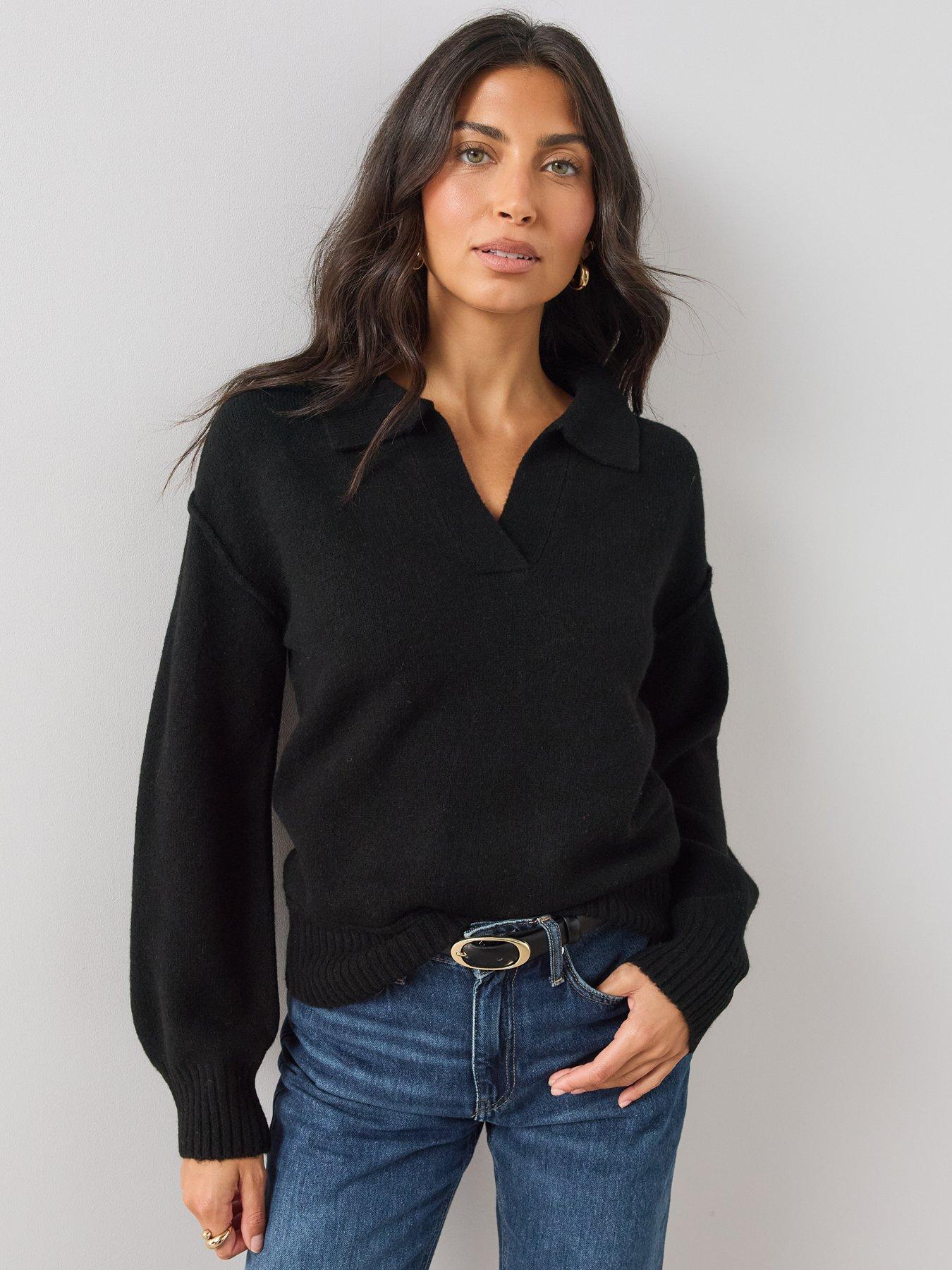 Image 6 of 7 of The Very Collection Womens Style Yarn Collared Jumper With Wool - Black