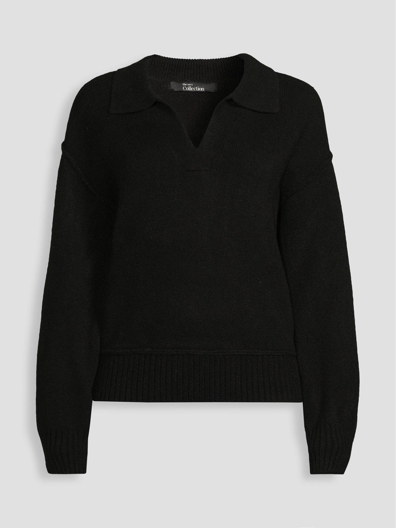 Image 7 of 7 of The Very Collection Womens Style Yarn Collared Jumper With Wool - Black
