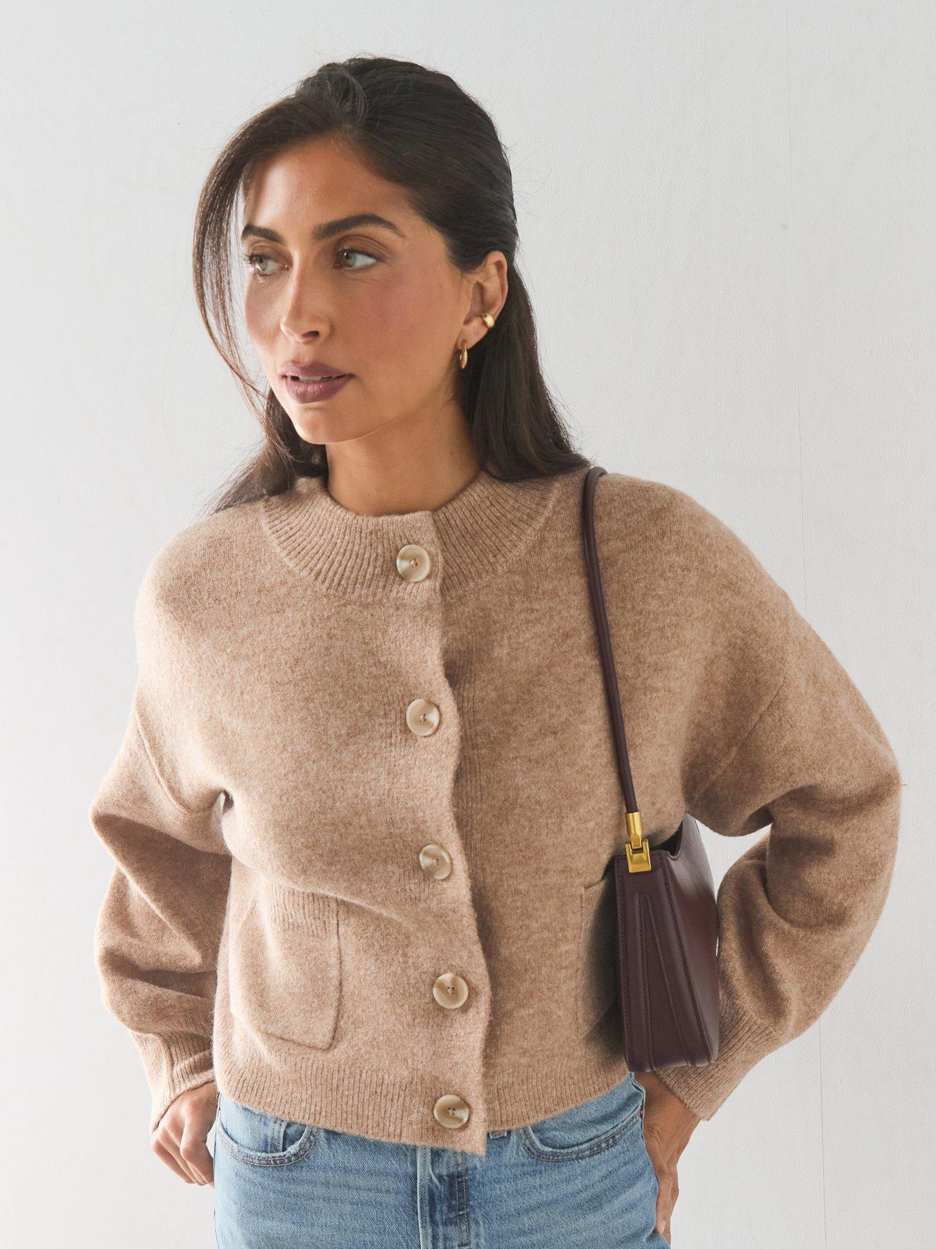 The Very Collection Style Yarn Crew Neck Cardigan With Wool - Beige