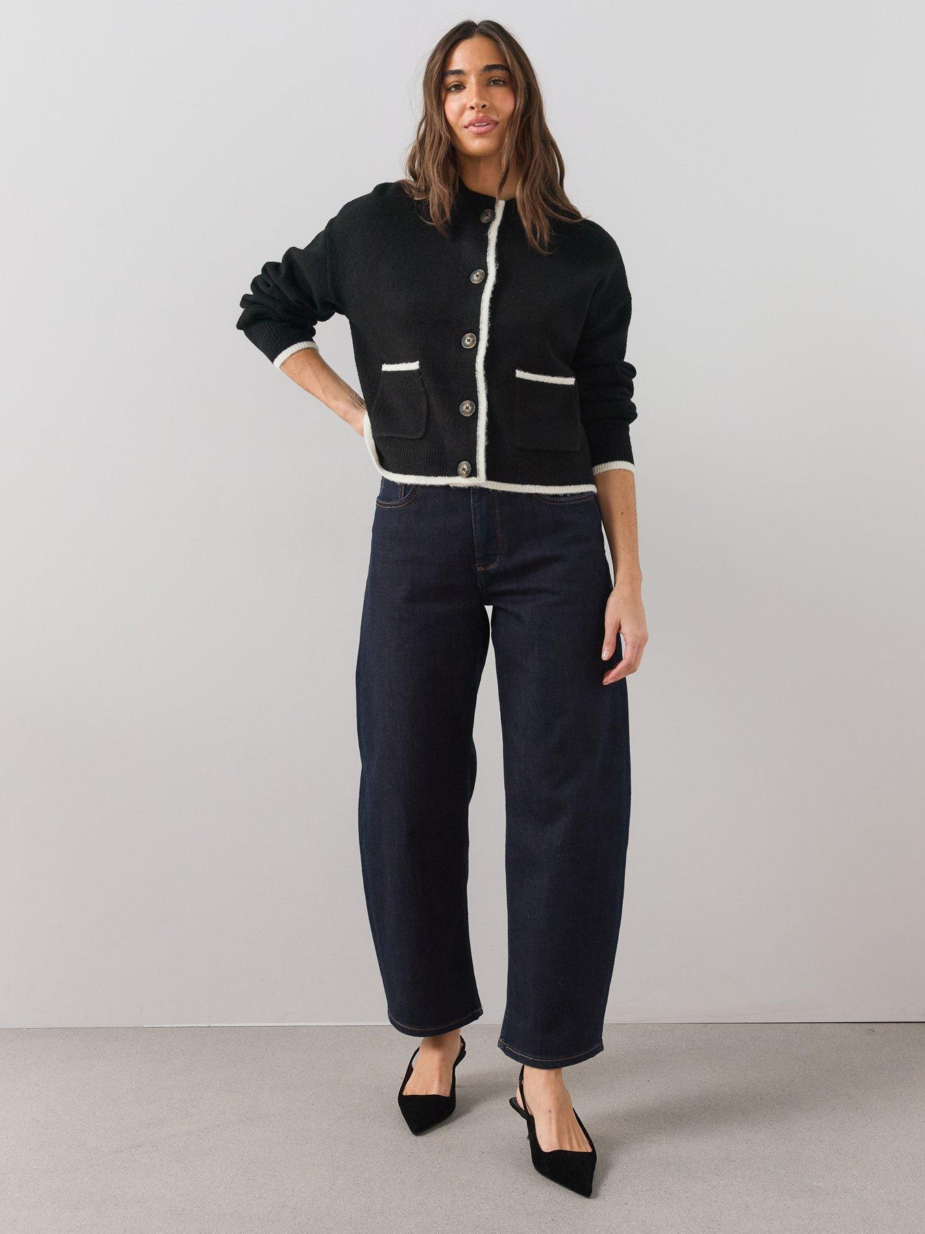 Image 3 of 6 of The Very Collection Style Yarn Crew Neck Cardigan With Wool - Black / White