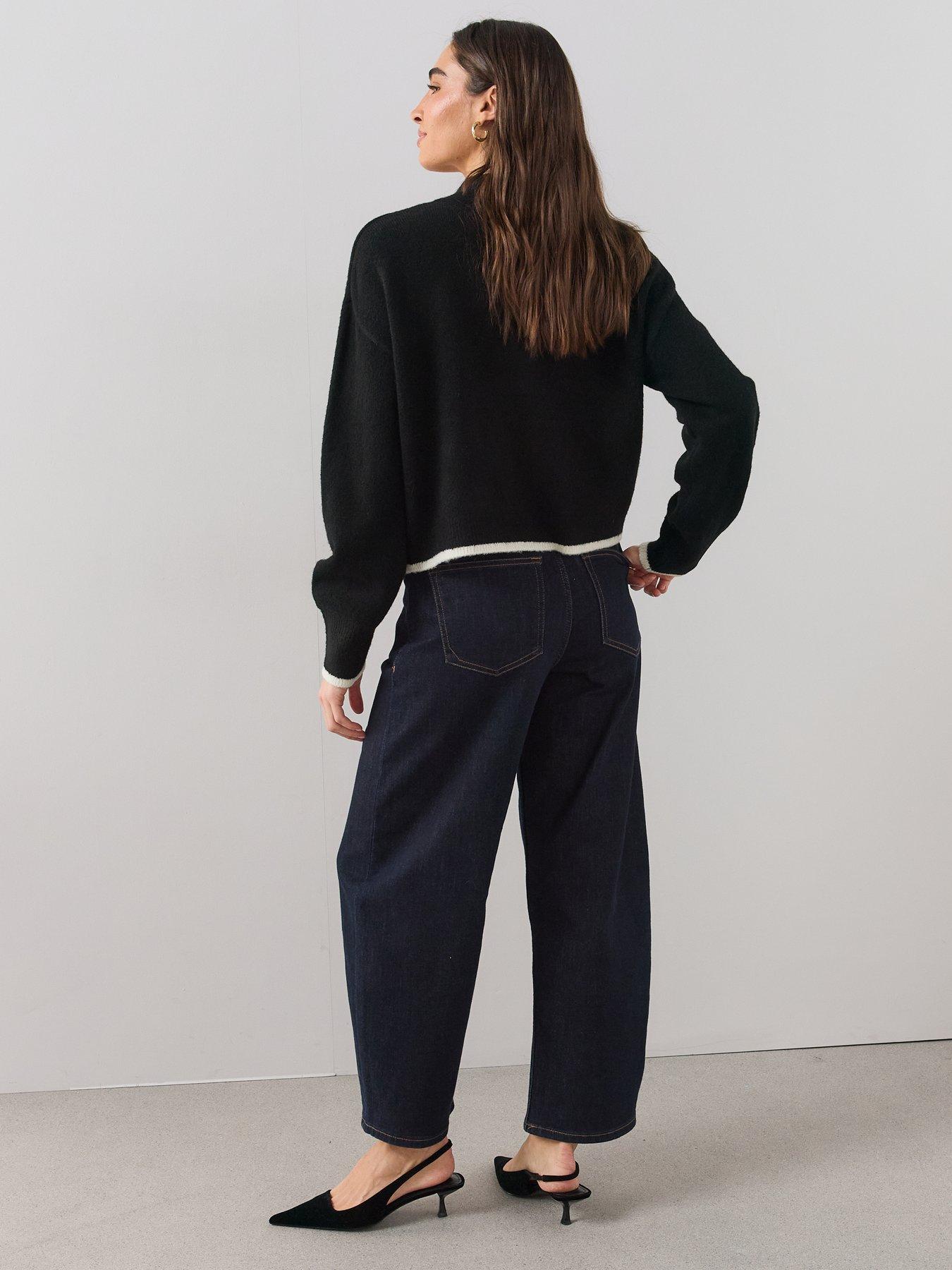 Image 5 of 6 of The Very Collection Style Yarn Crew Neck Cardigan With Wool - Black / White