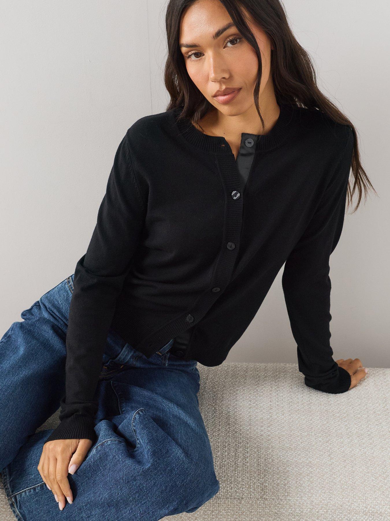 Image 4 of 7 of The Very Collection Classic Comfort Crew Neck Cardigan - Black