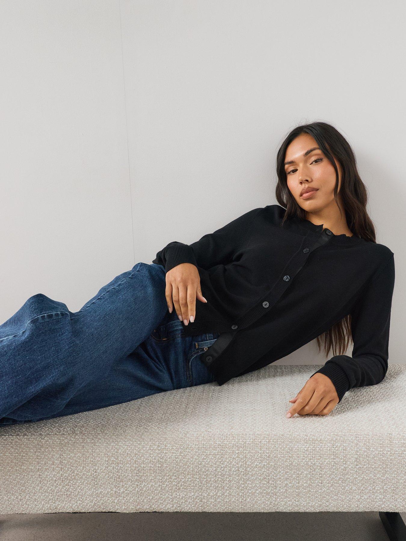 Image 6 of 7 of The Very Collection Classic Comfort Crew Neck Cardigan - Black