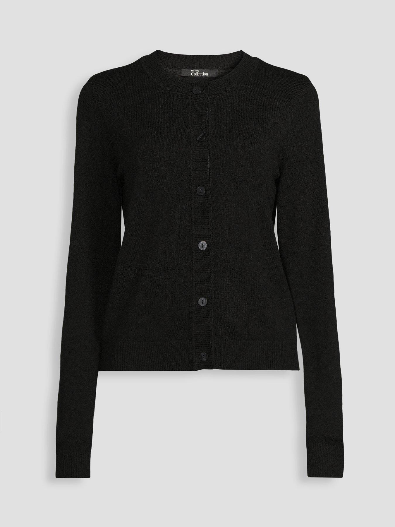 Image 7 of 7 of The Very Collection Classic Comfort Crew Neck Cardigan - Black