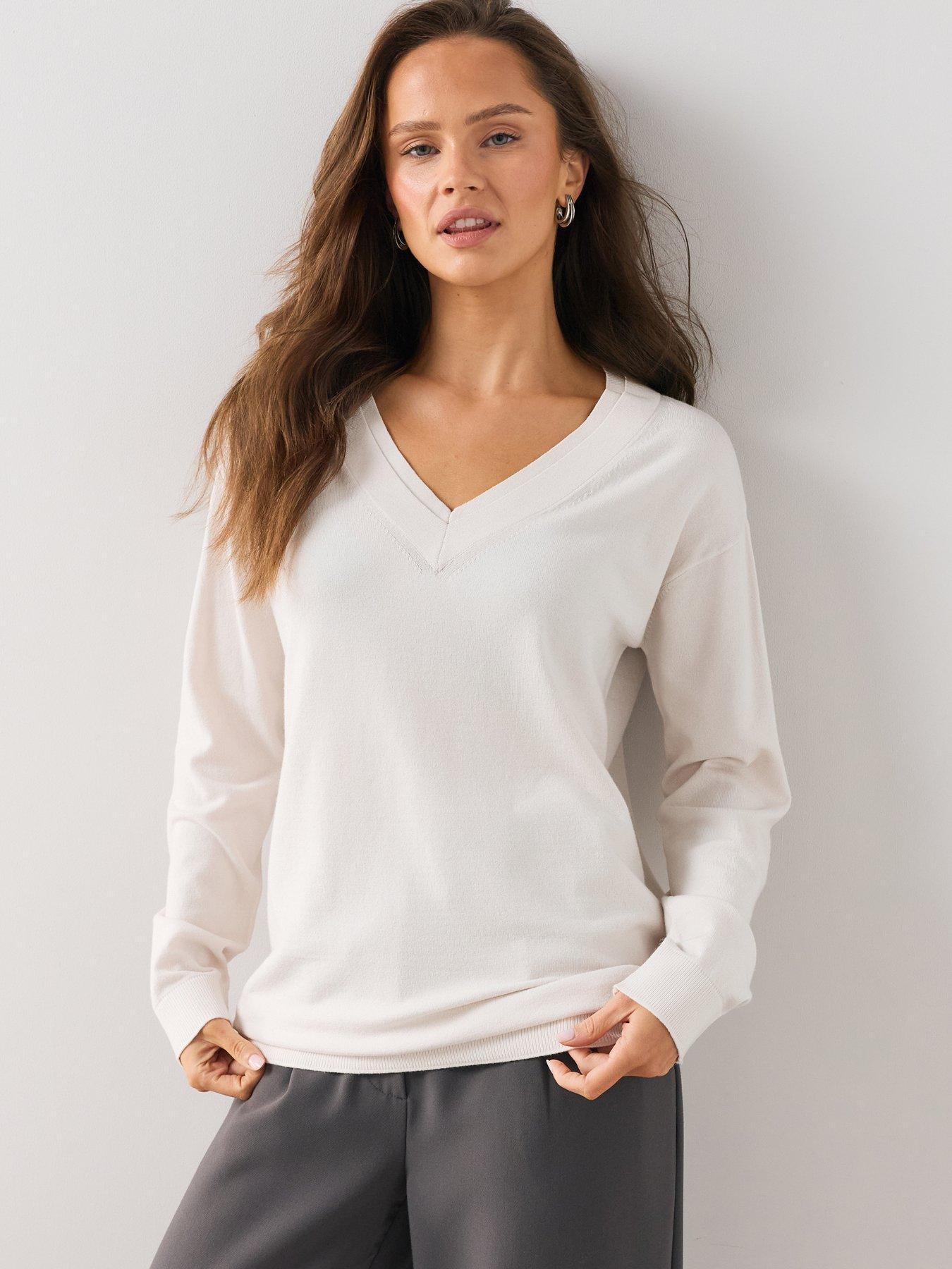 Image 1 of 7 of The Very Collection Women's Longline V-Neck Jumper - Cream