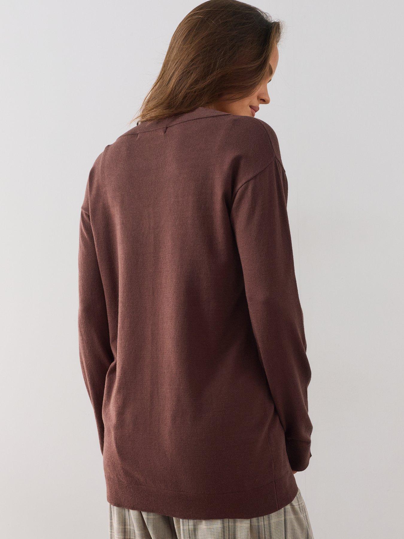 Image 2 of 7 of The Very Collection Classic Comfort V Neck Longline Jumper - Brown