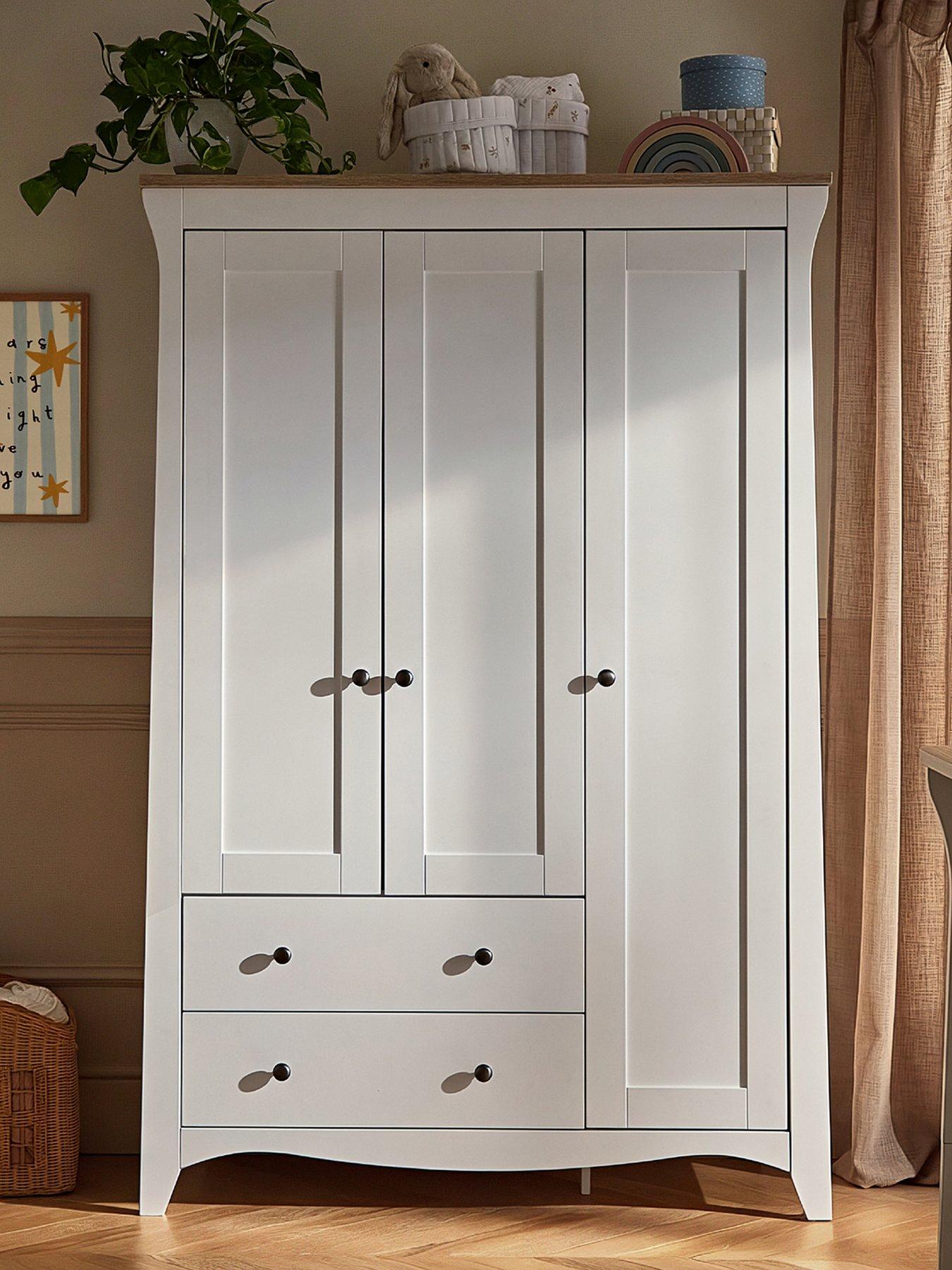 CuddleCo Clara Triple Wardrobe - White & Ash