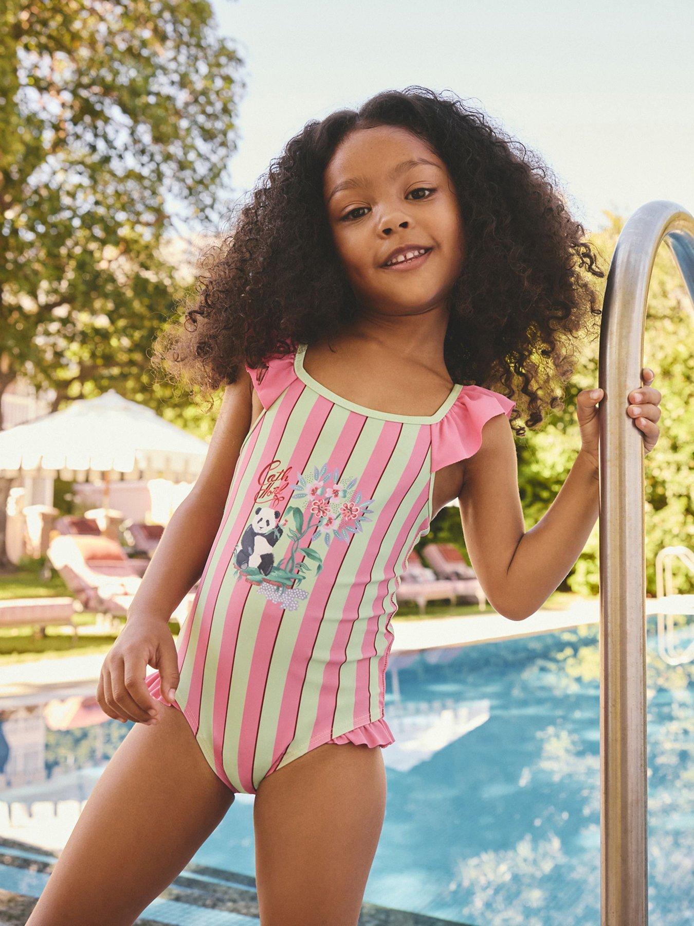 Cath Kidston Younger Girls Panda Stripe Swimsuit - Pink