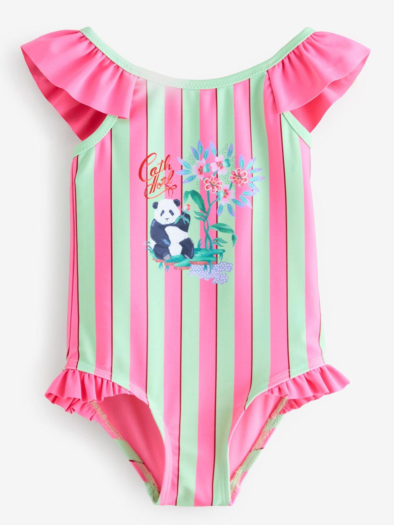 Cath Kidston Younger Girls Panda Stripe Swimsuit - Pink
