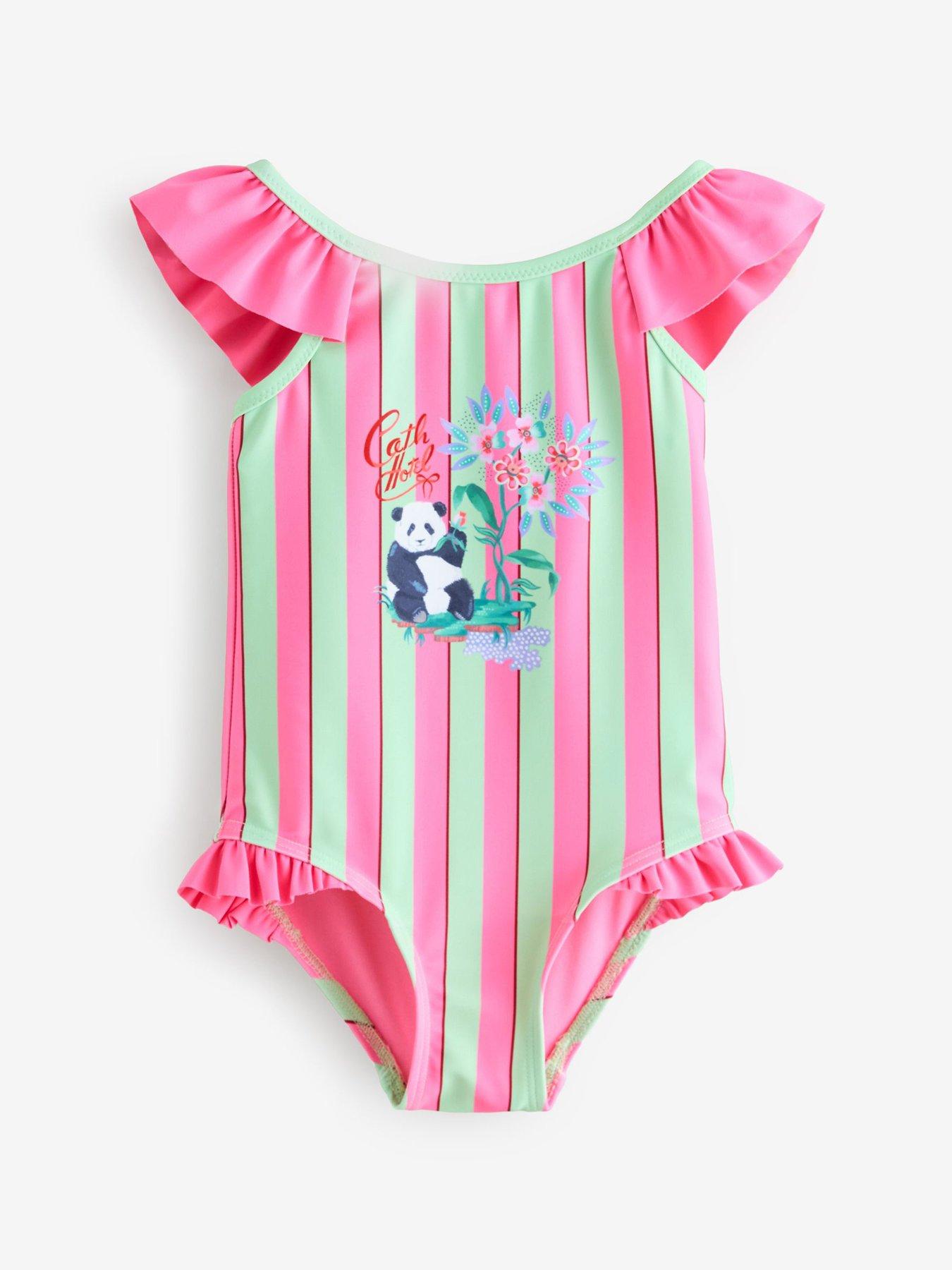 Image 5 of 7 of Cath Kidston Younger Girls Panda Stripe Swimsuit - Pink