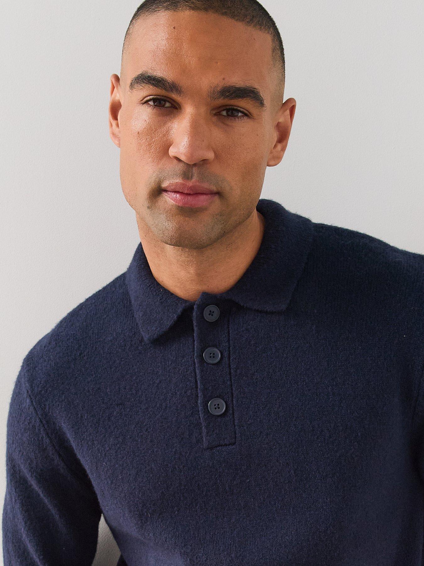 Image 4 of 7 of The Very Collection Mens Supersoft Knitted Polo Shirt - Navy