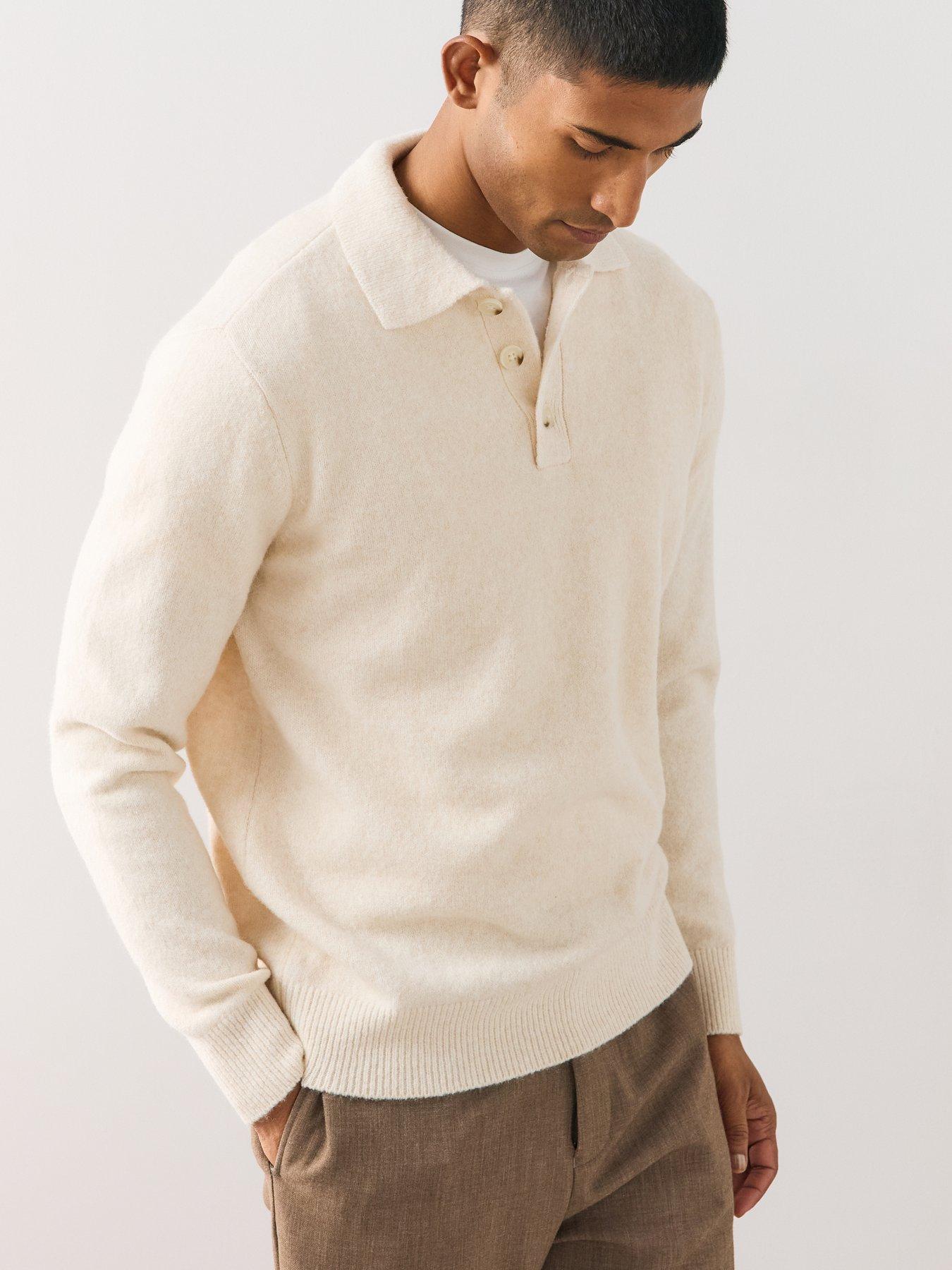 Image 4 of 6 of The Very Collection Mens Supersoft Knitted Polo Shirt - Cream