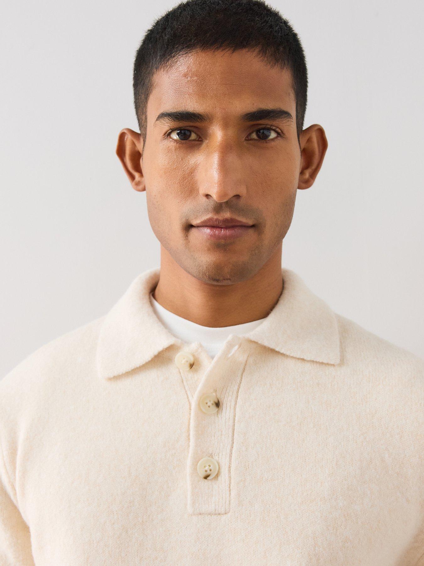 Image 5 of 6 of The Very Collection Mens Supersoft Knitted Polo Shirt - Cream
