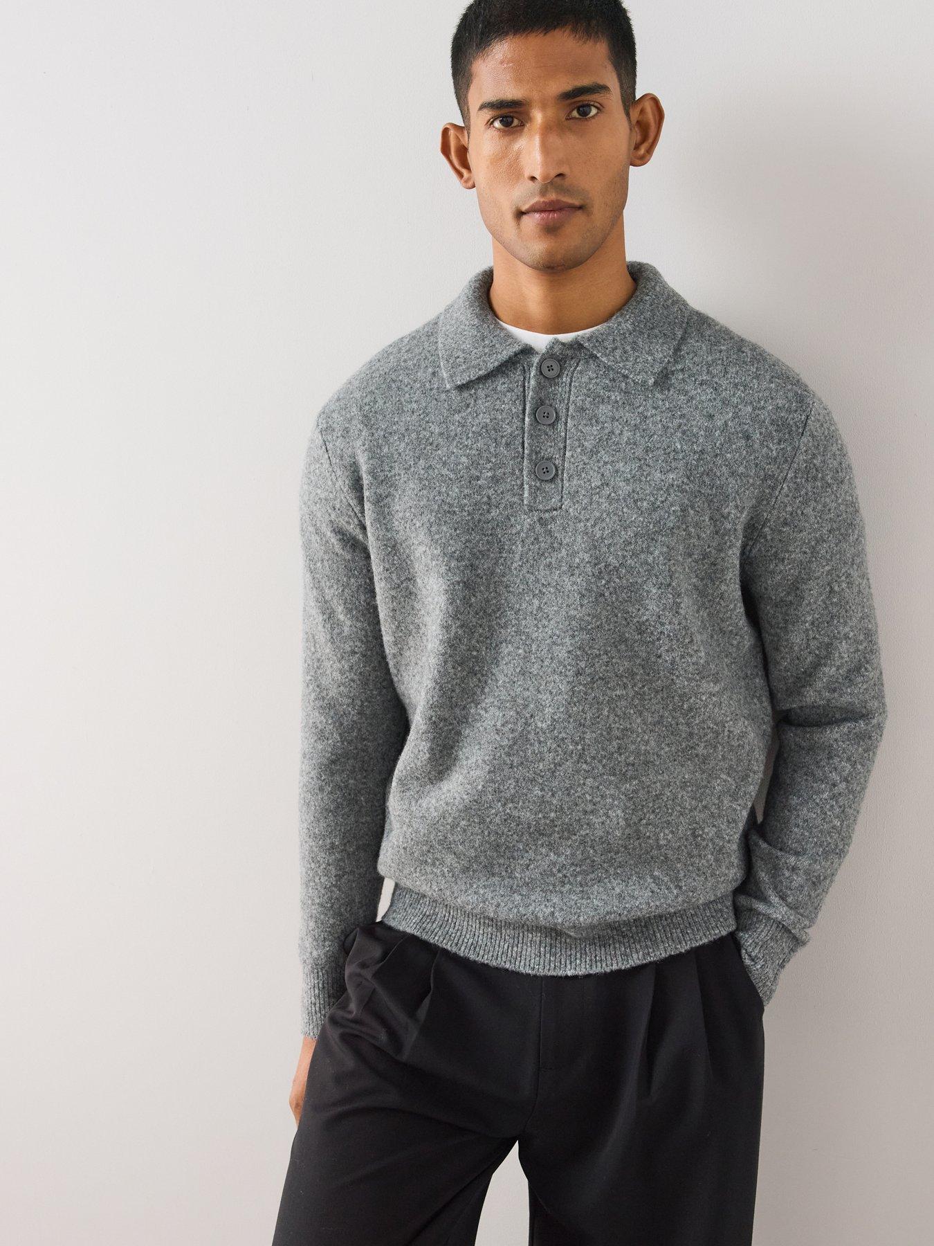 Image 1 of 6 of The Very Collection Mens Supersoft Wool Blend Knitted Polo Shirt - Grey
