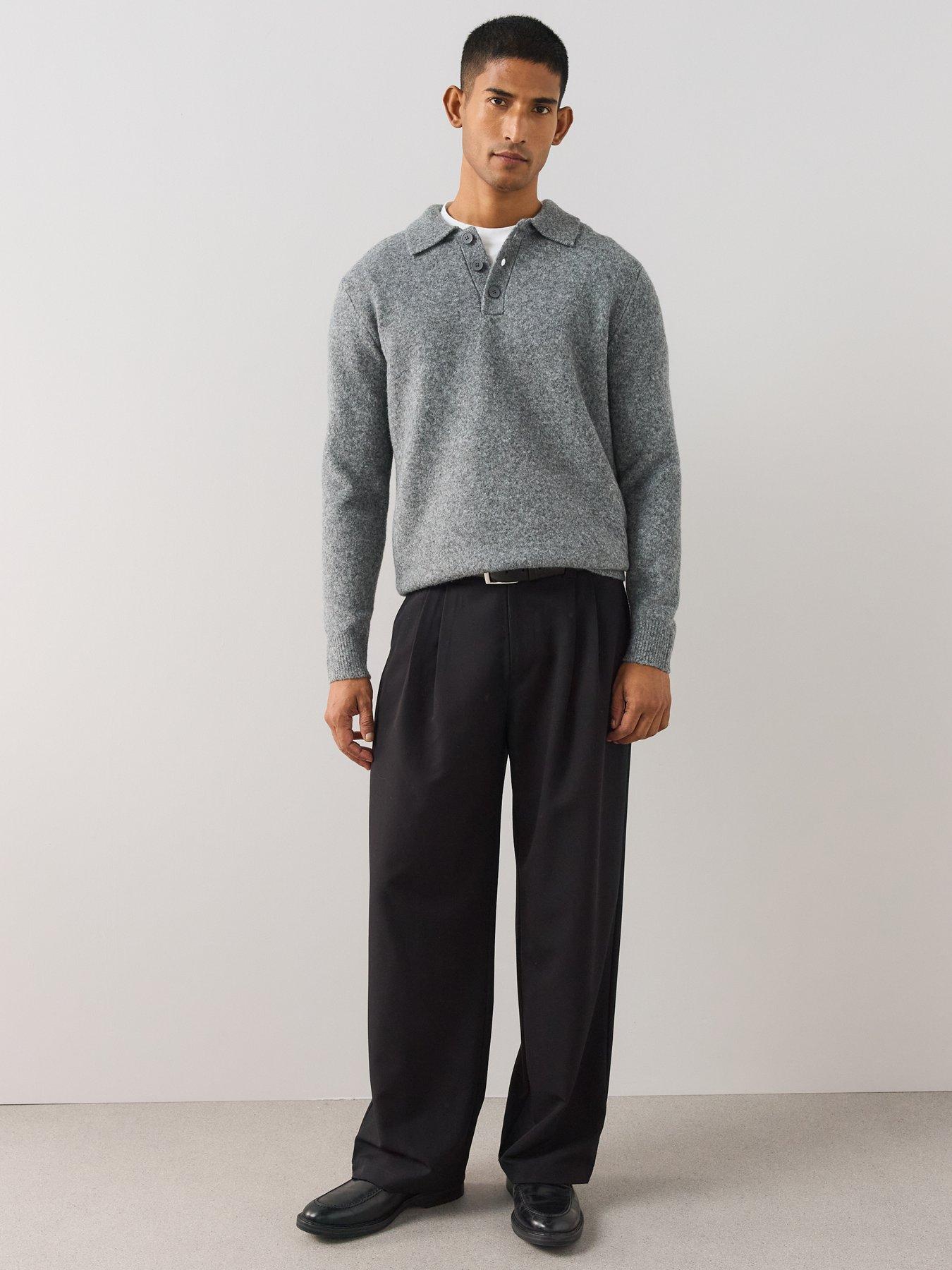 Image 3 of 6 of The Very Collection Mens Supersoft Wool Blend Knitted Polo Shirt - Grey