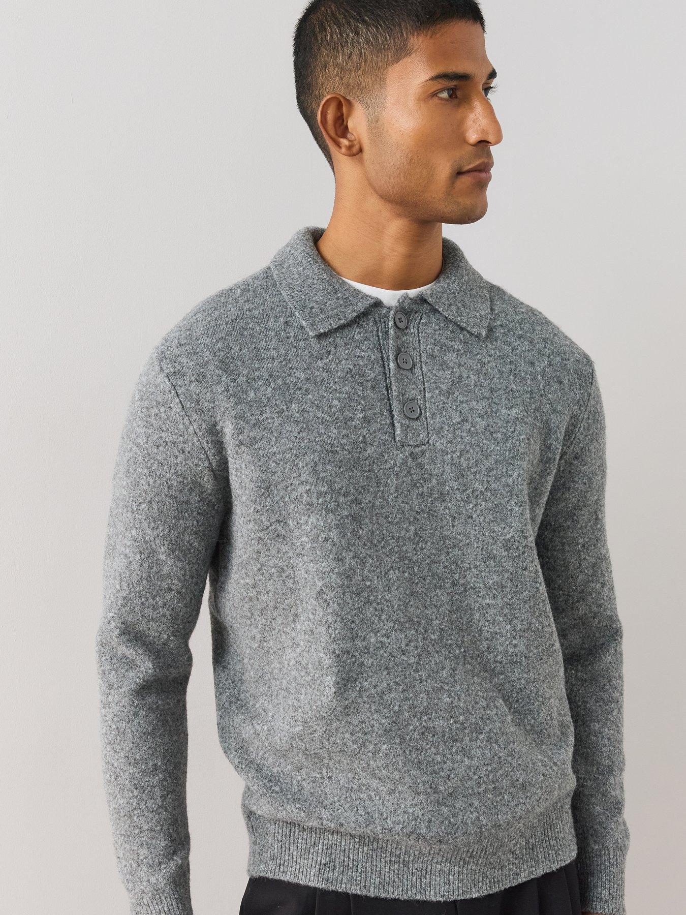 Image 4 of 6 of The Very Collection Mens Supersoft Wool Blend Knitted Polo Shirt - Grey