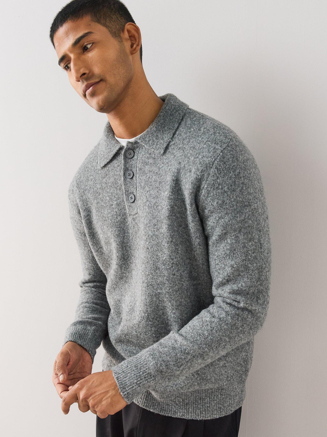 Image 5 of 6 of The Very Collection Mens Supersoft Wool Blend Knitted Polo Shirt - Grey