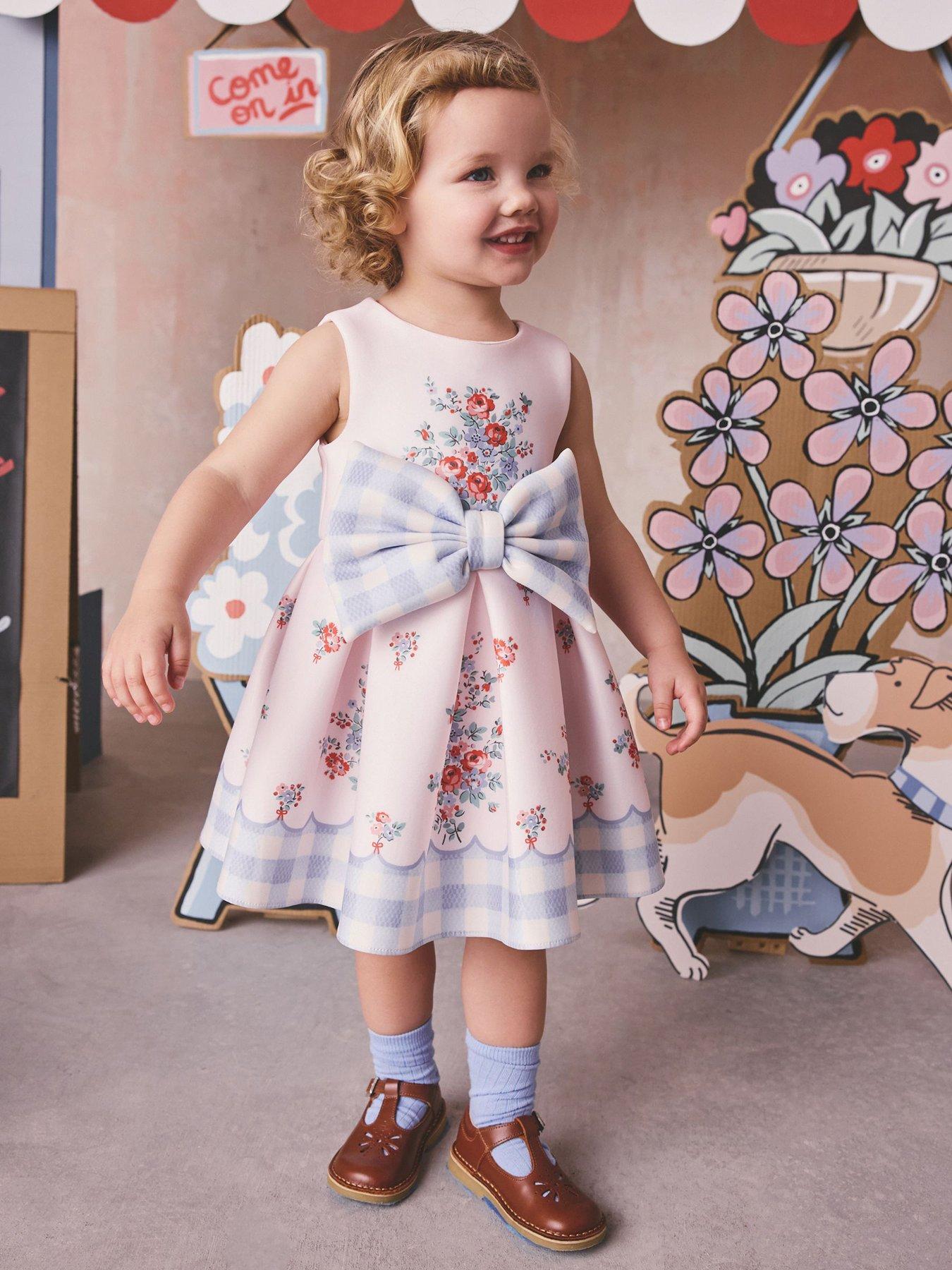 Cath Kidston Younger Girls Floral Bow Scuba Dress - Cream