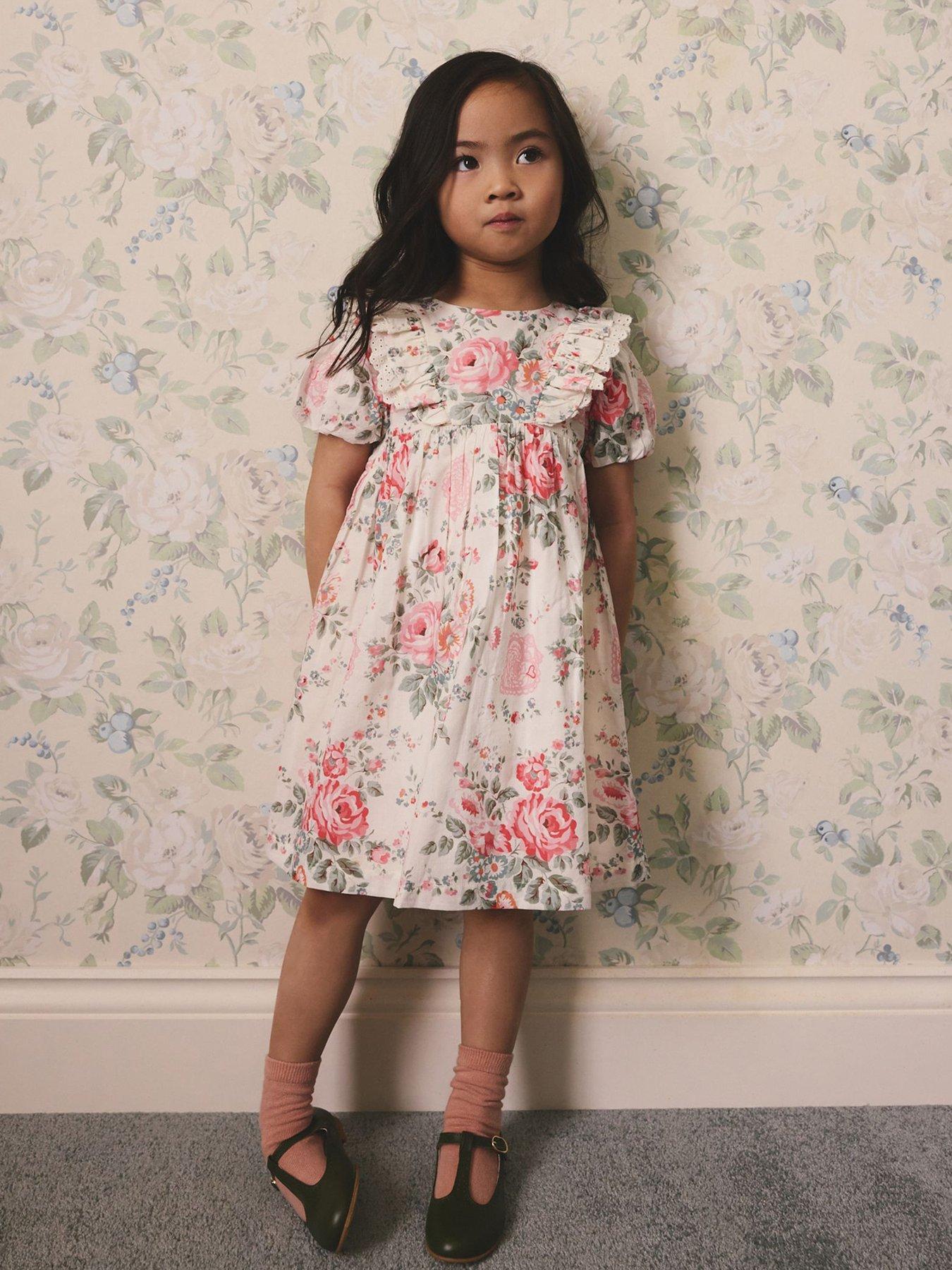 Image 1 of 6 of Cath Kidston Younger Girls Rose Frill Dress - Pink