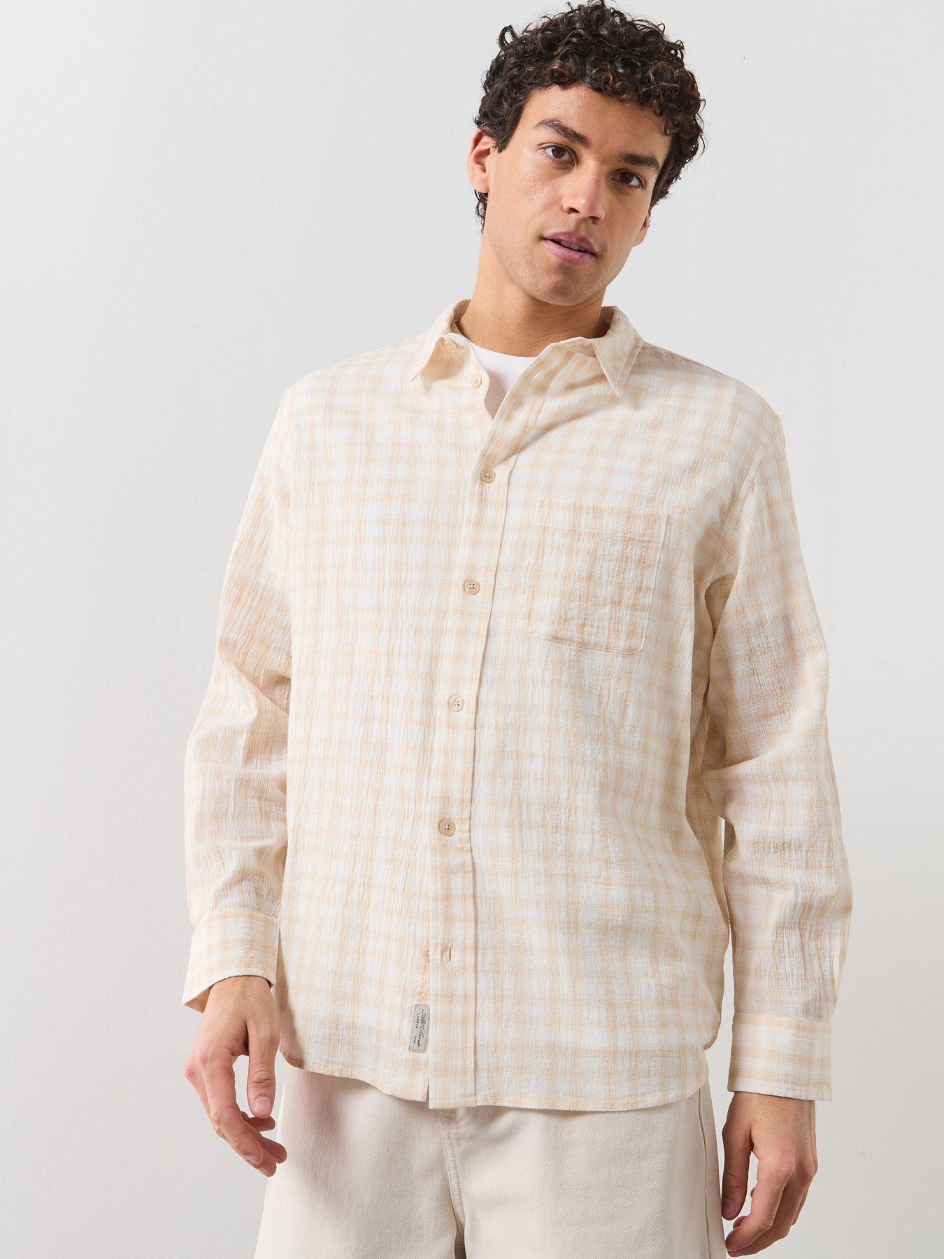 AllSaints Toya Long Sleeve Checked Shirt, Light Beige, Size Xl, Men