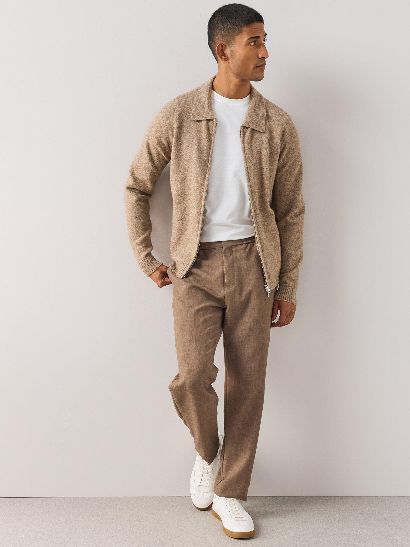 Image 3 of 6 of The Very Collection Mens Collared Wool Blend Zip Through Knitted Jacket - Brown