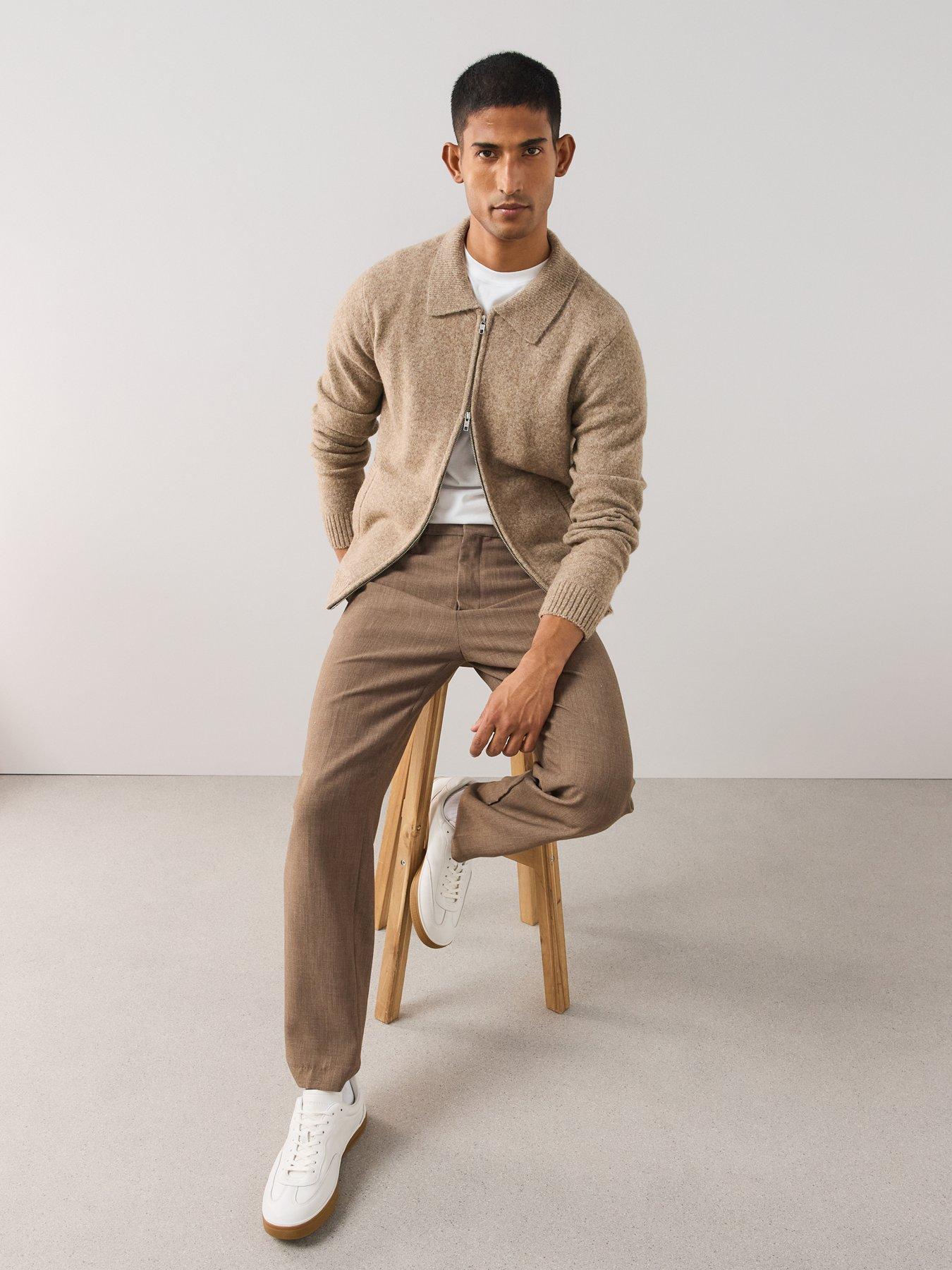 Image 4 of 6 of The Very Collection Mens Collared Wool Blend Zip Through Knitted Jacket - Brown