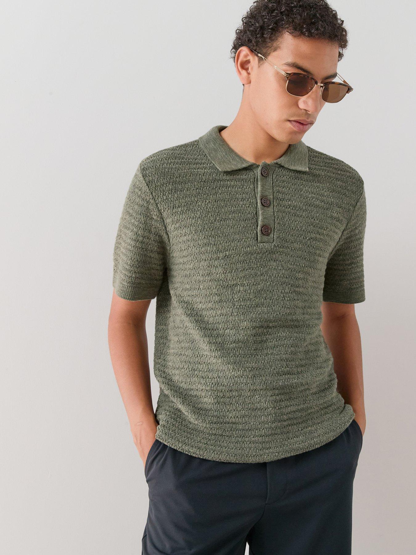 The Very Collection Knitted Textured Polo Shirt - Khaki