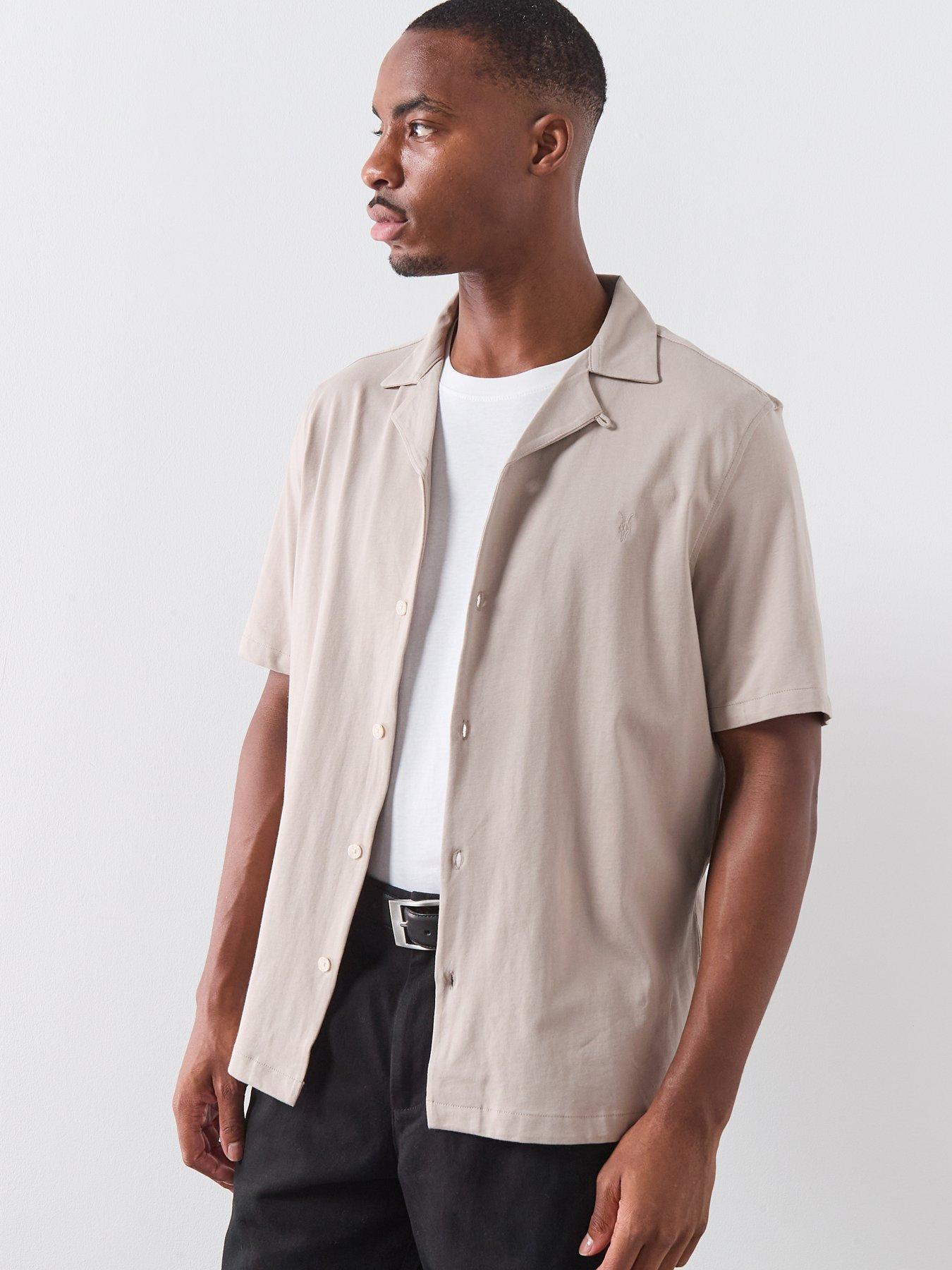 AllSaints Hudson Short Sleeve Casual Shirt, Beige, Size M, Men
