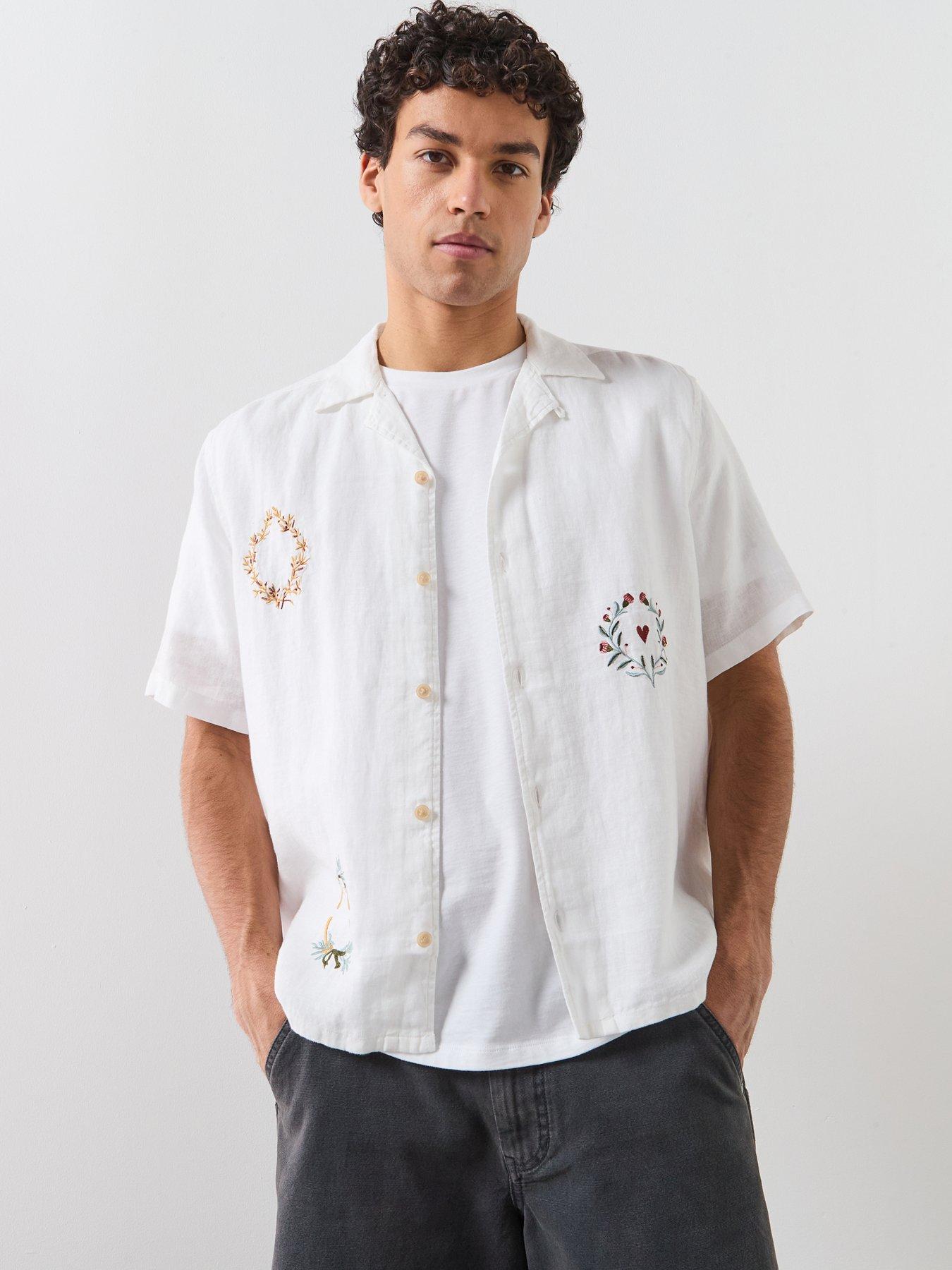AllSaints Deck Short Sleeve Print Casual Shirt, White, Size L, Men