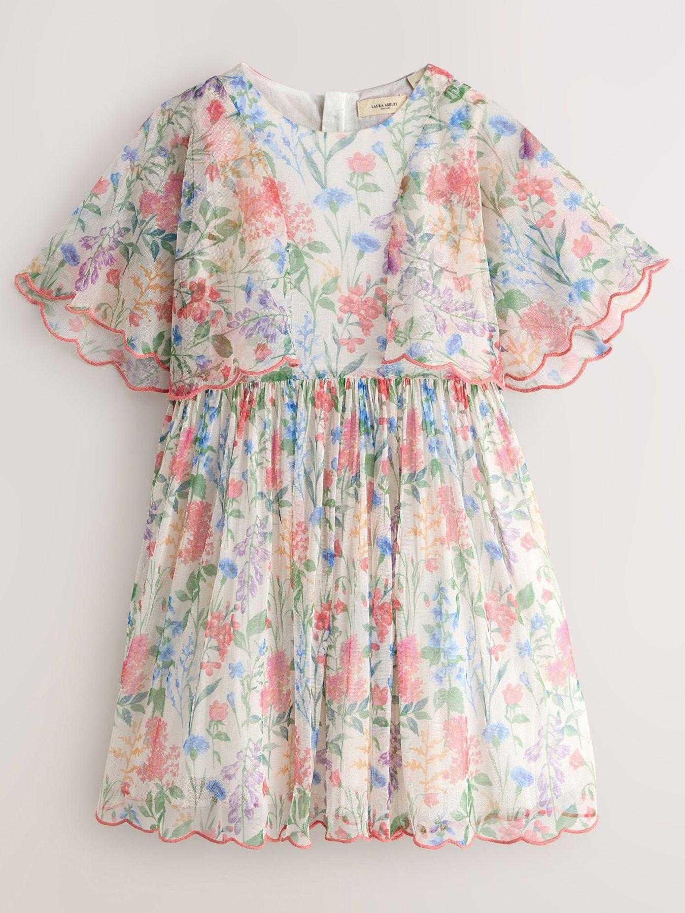 Laura Ashley Girls Cape Floral Print Dress - Multi