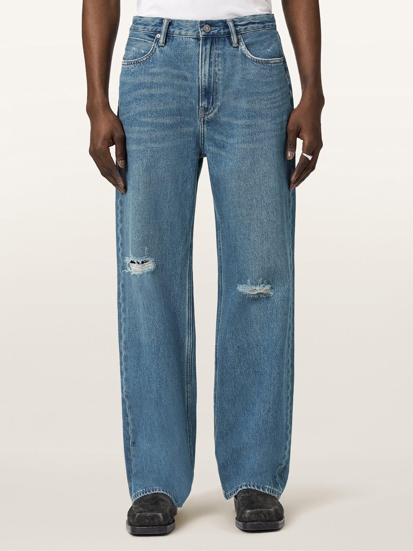 AllSaints Mens Lenny Loose Fit Wide Leg Jeans, Blue, Size 34, Men