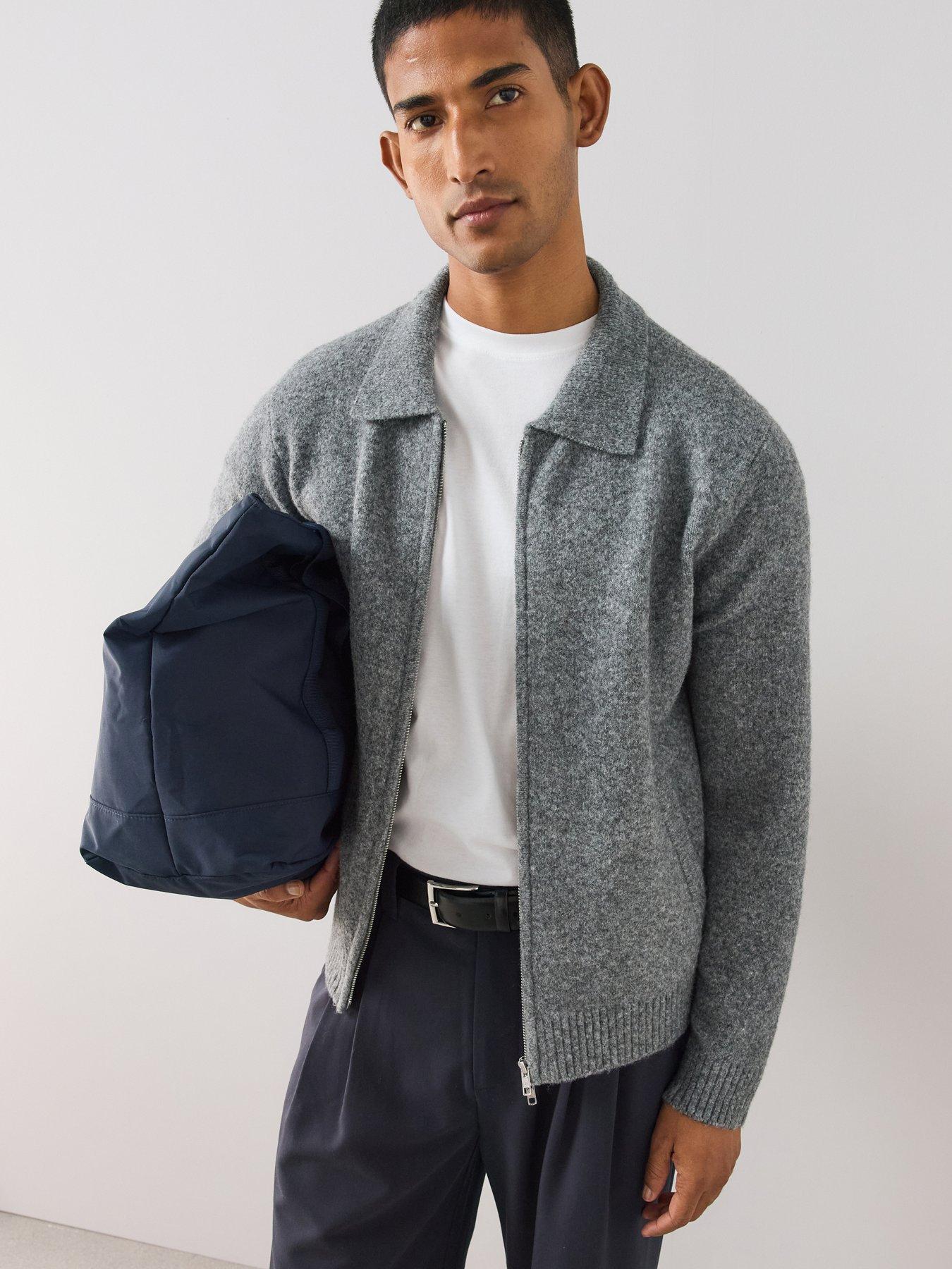 Image 1 of 6 of The Very Collection Mens Collared Zip Through Knitted Jacket - Grey