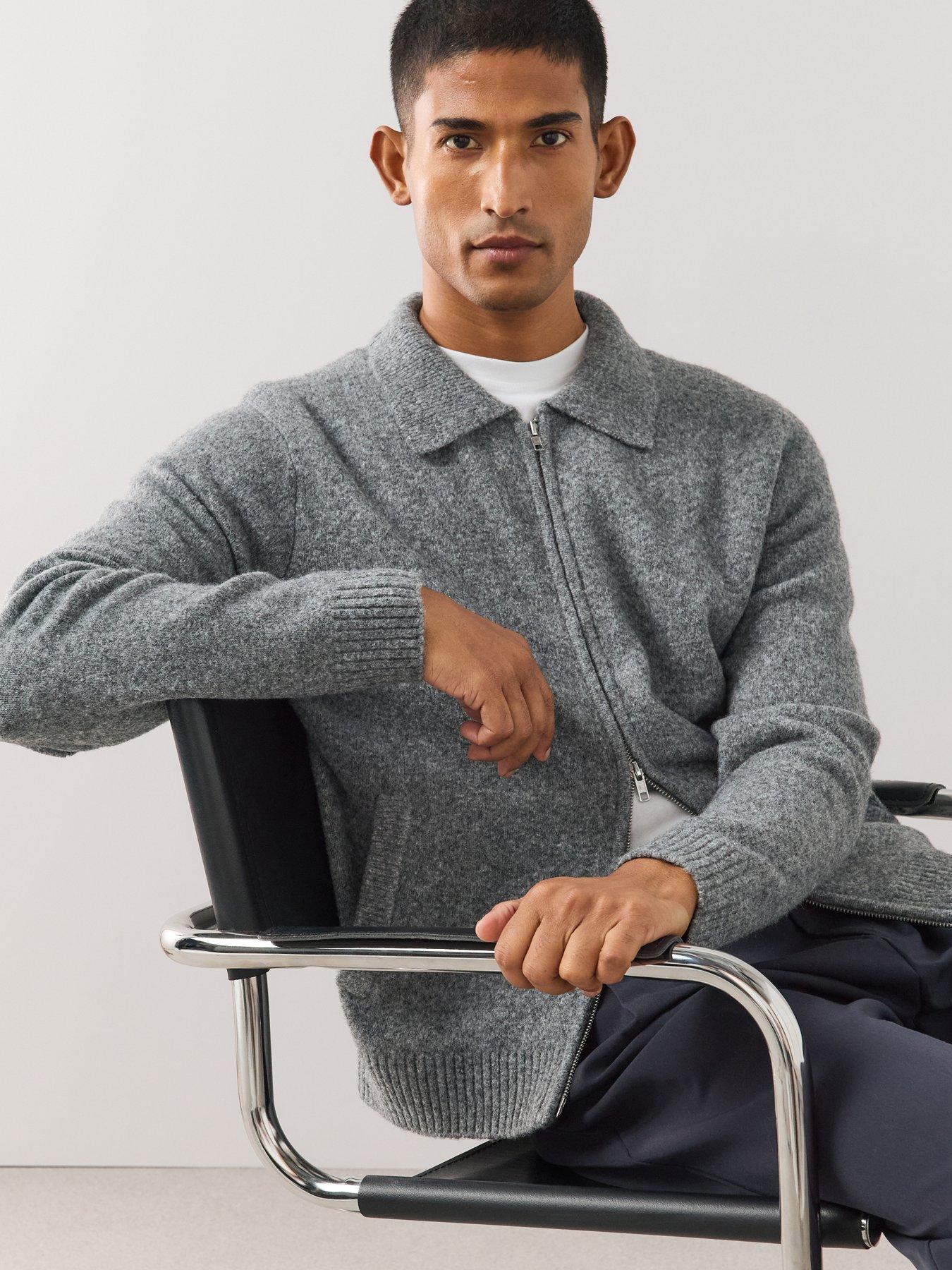 Image 4 of 6 of The Very Collection Mens Collared Zip Through Knitted Jacket - Grey