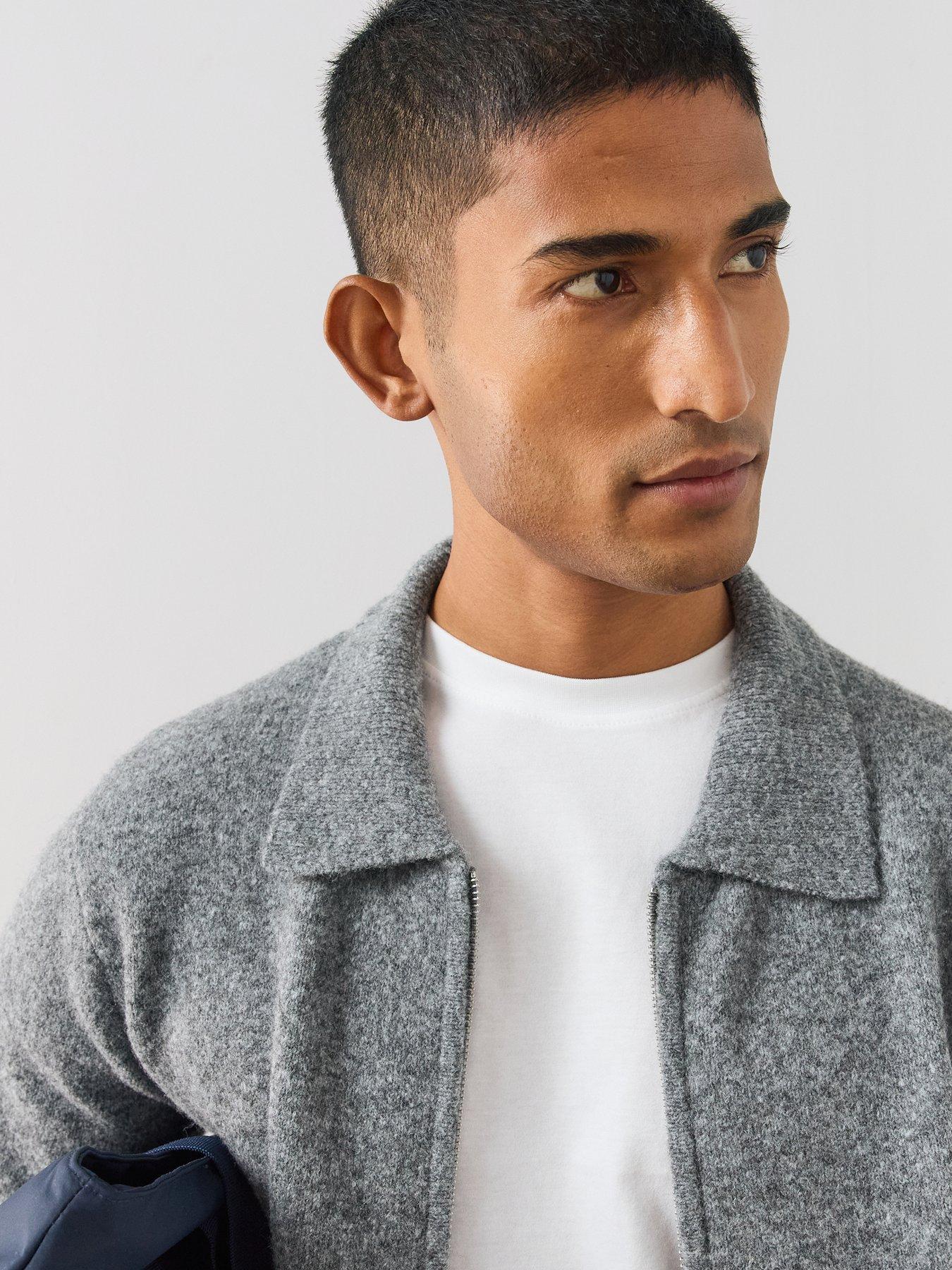Image 5 of 6 of The Very Collection Mens Collared Zip Through Knitted Jacket - Grey