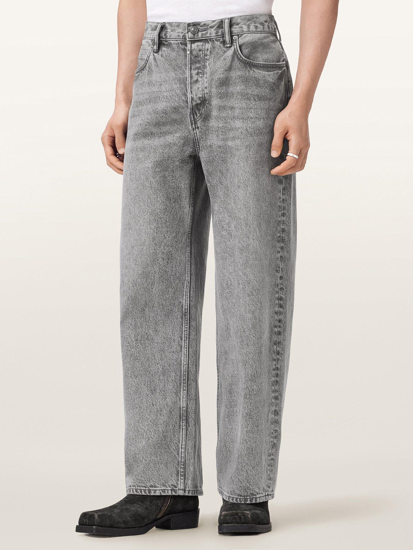 AllSaints Mens Lenny Wide Leg Loose Fit Jeans, Grey, Size 34, Men