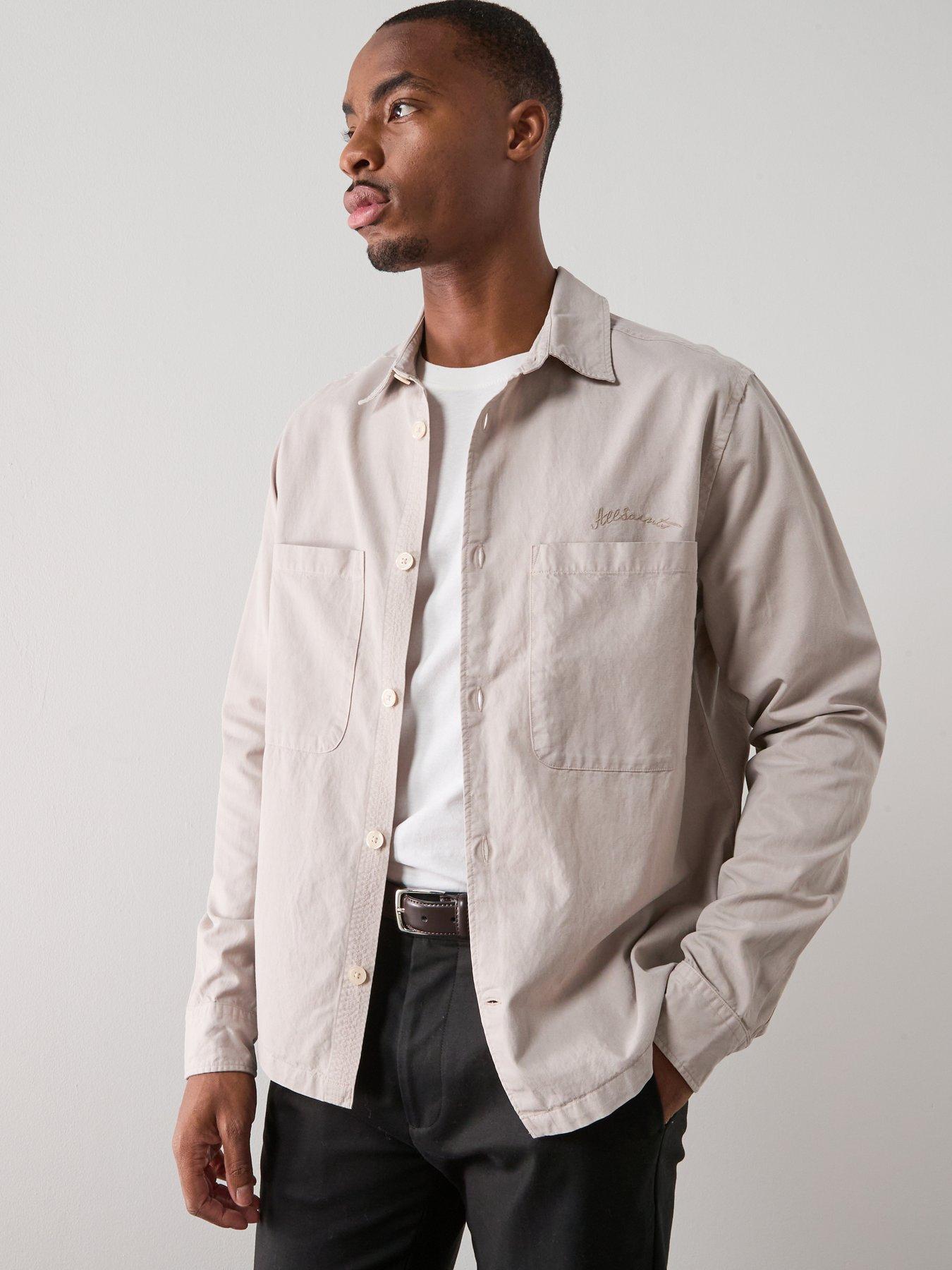 AllSaints Rohdi Long Sleeve Overshirt, Light Beige, Size L, Men