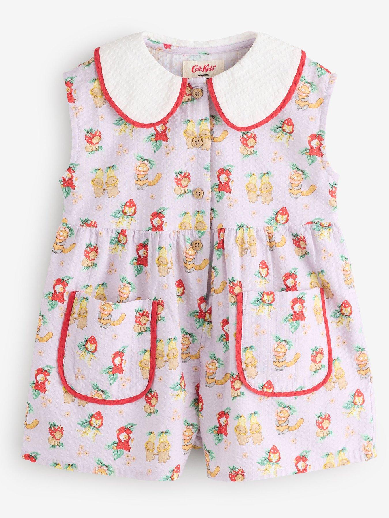 Image 1 of 5 of Cath Kidston Cat Print Playsuit - Red