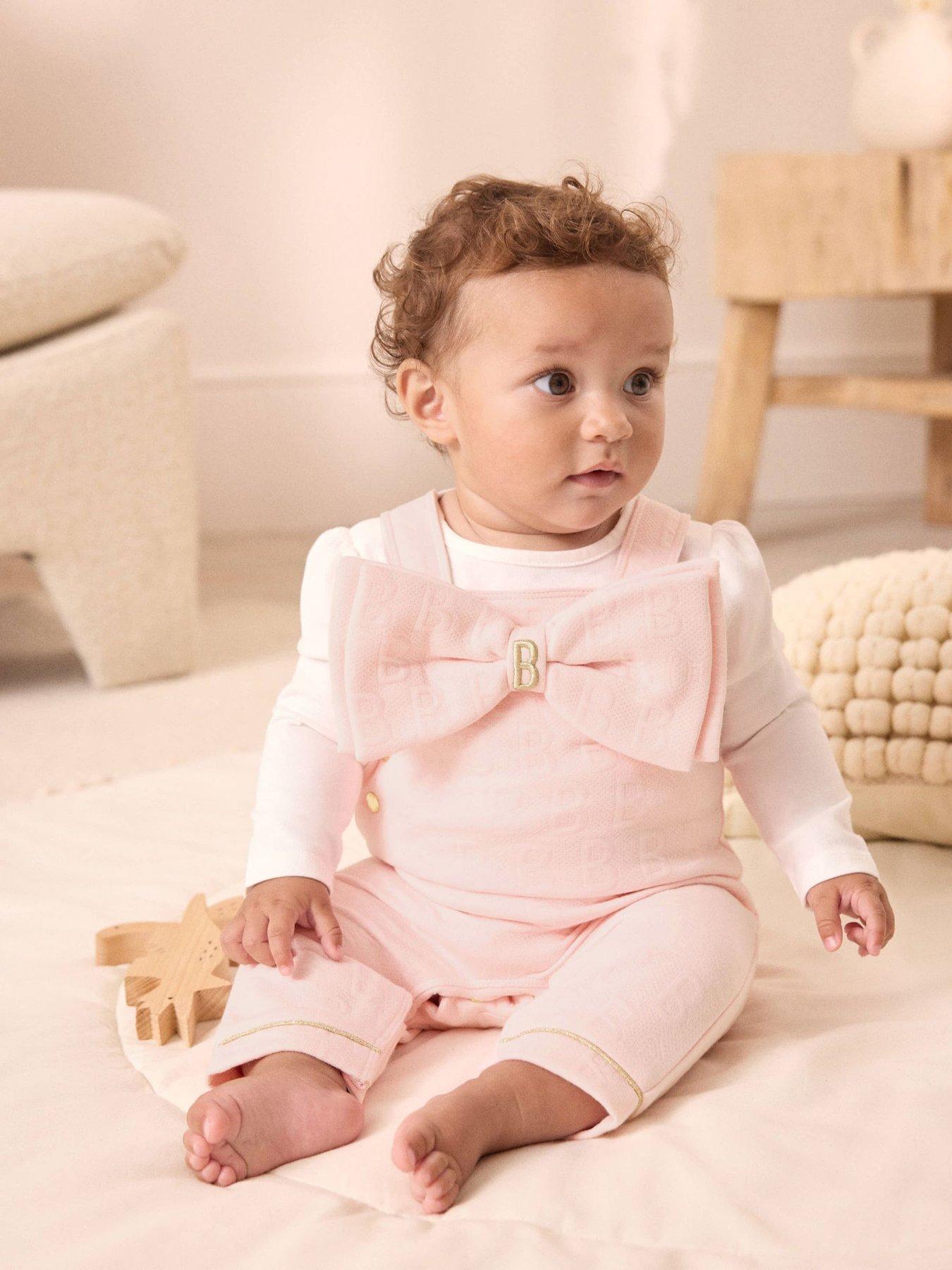 Ted Baker Baby Girls Logo Bow Dungarees, Pink, Size Age: Newborn