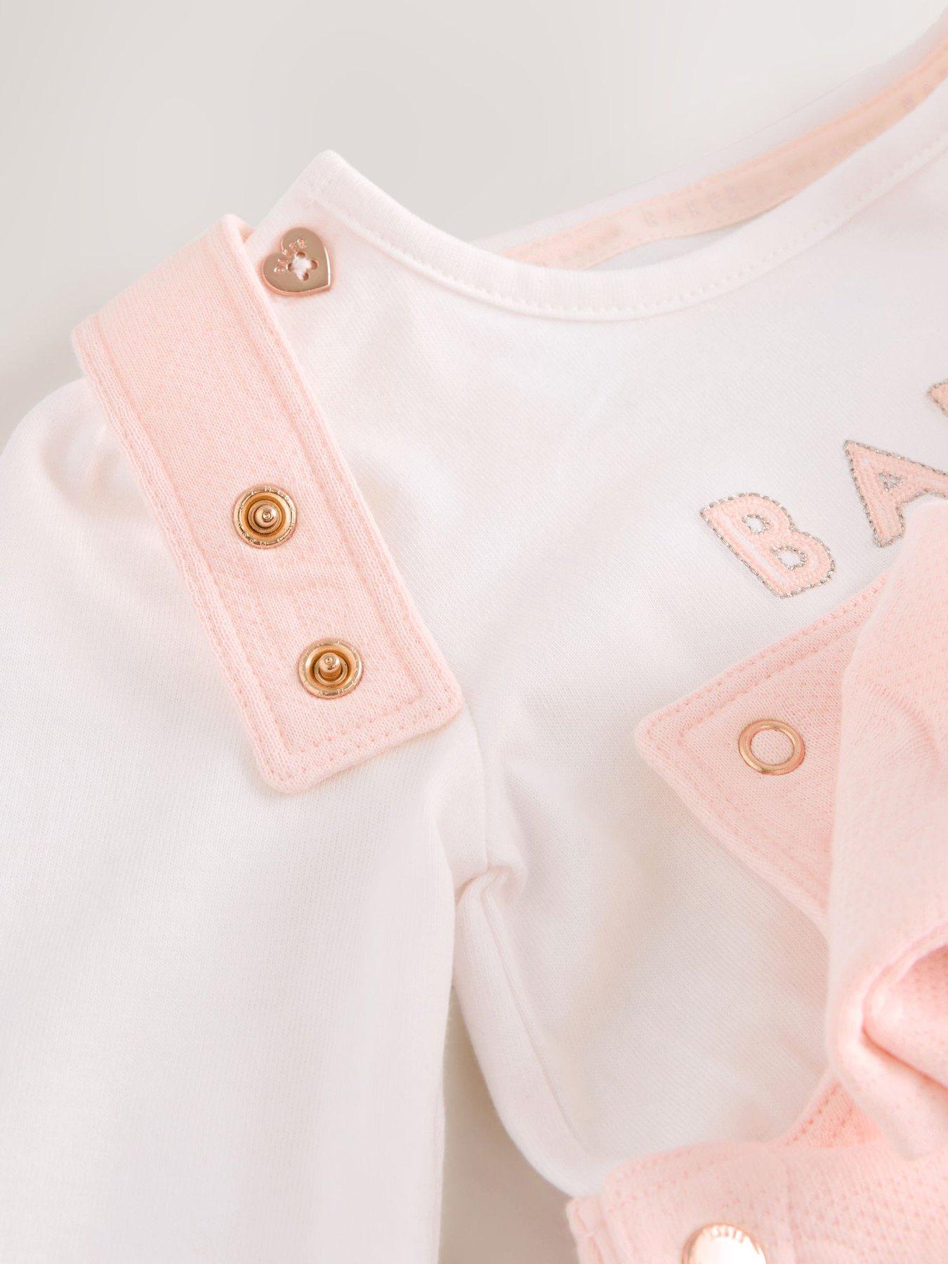 Image 4 of 7 of Ted Baker Baby Girls Logo Bow Dungarees - Pink