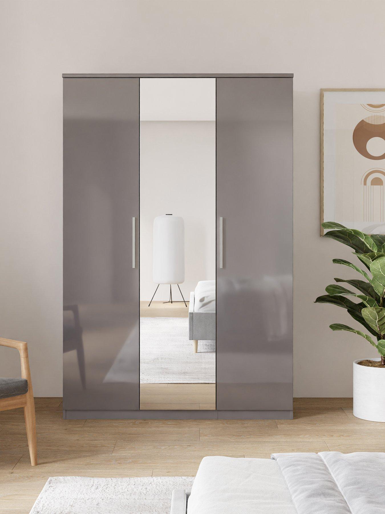 The Very Collection Prague Gloss 3 Door Mirrored Wardrobe - Grey