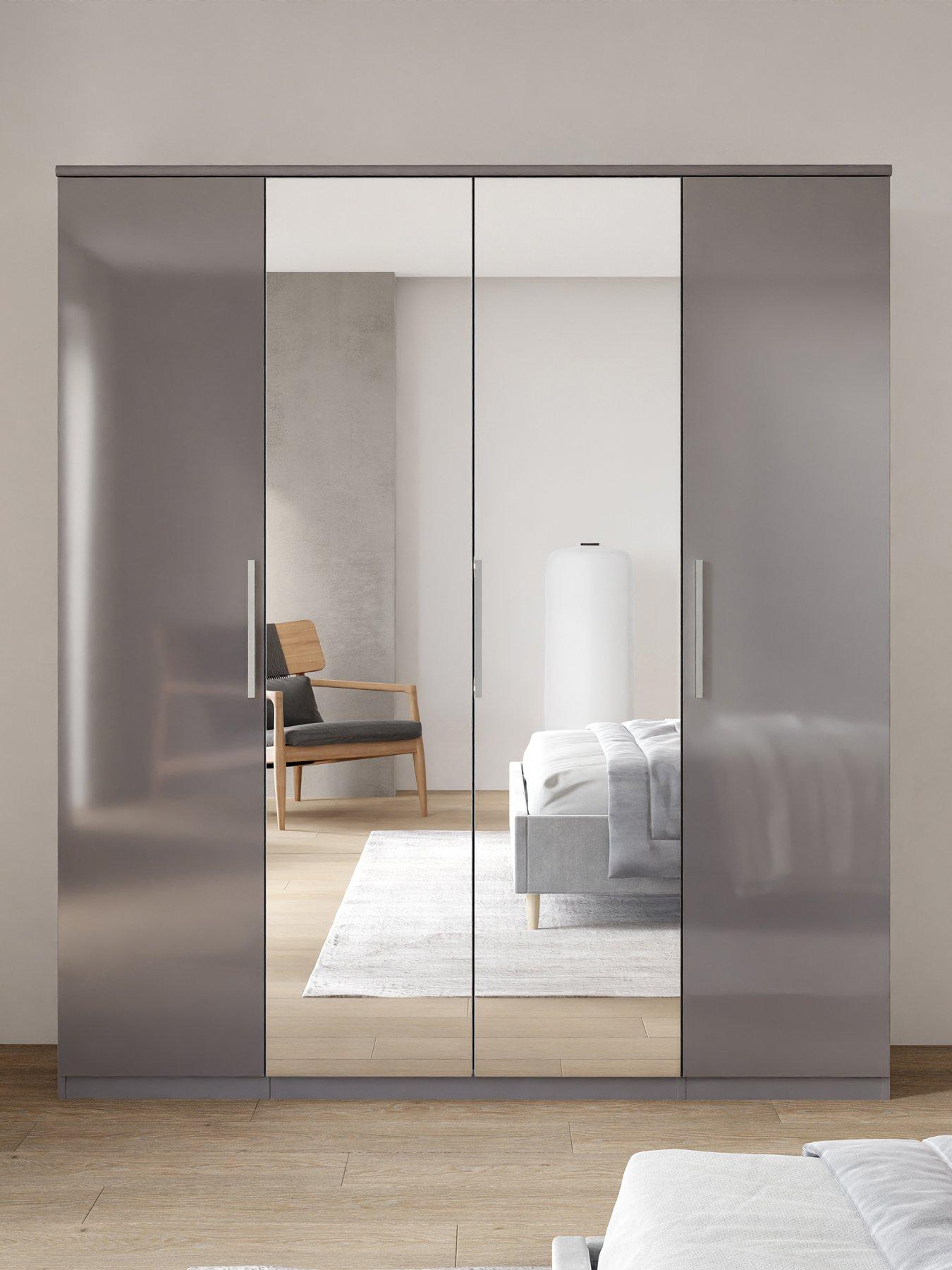 Very Home Prague Gloss 4 Door, 3 Drawer Wardrobe - Grey
