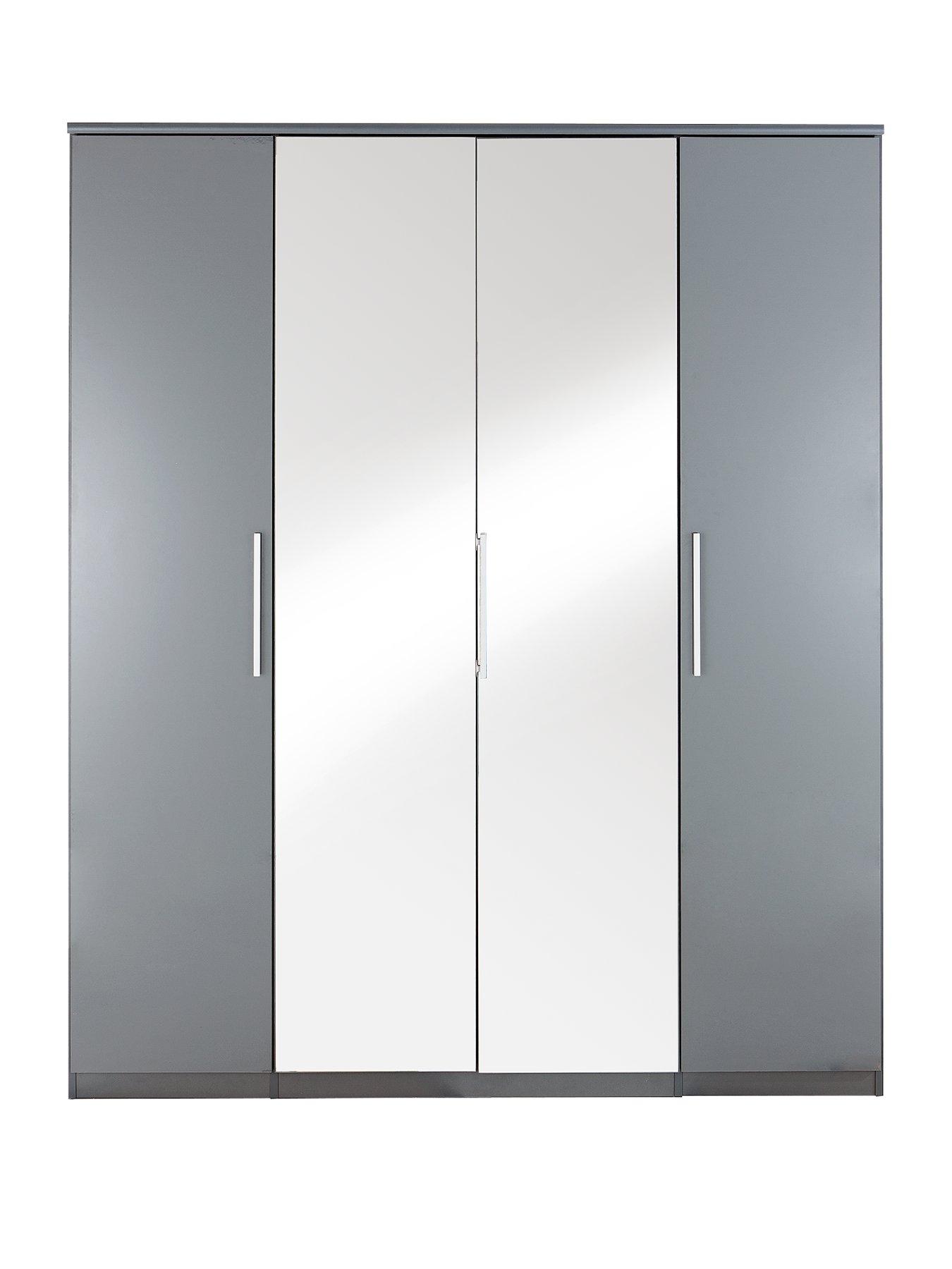 Image 2 of 7 of The Very Collection Prague Gloss 4 Door, 3 Drawer Wardrobe - Grey