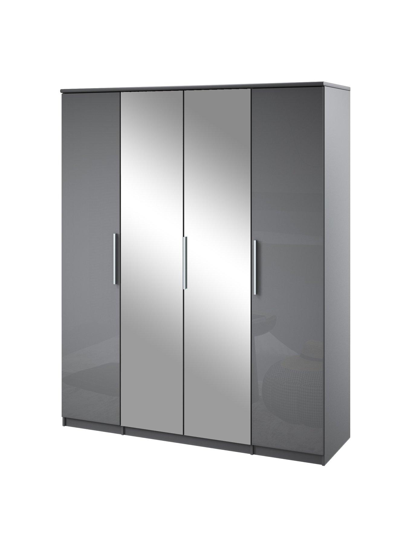 Image 3 of 7 of The Very Collection Prague Gloss 4 Door, 3 Drawer Wardrobe - Grey