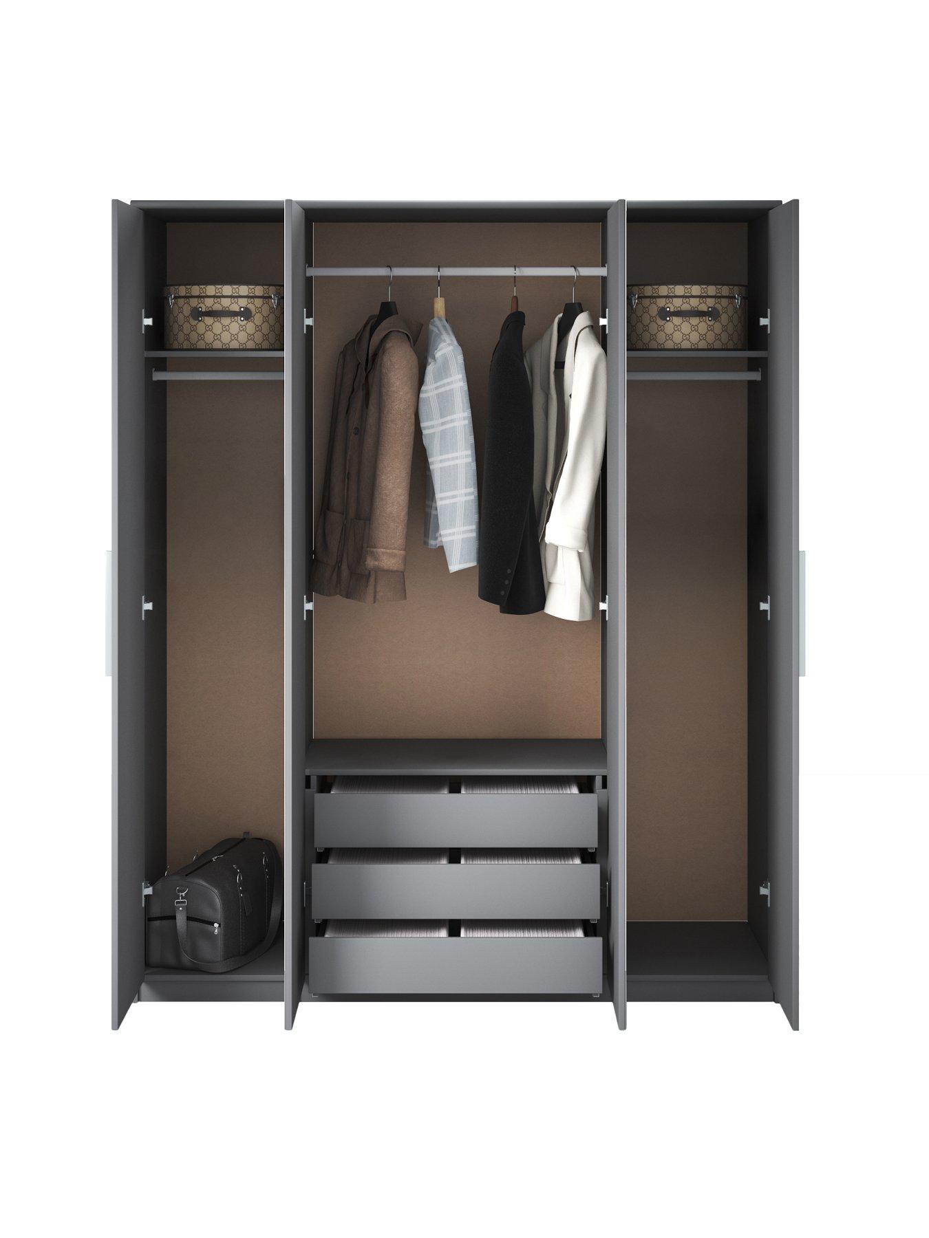 Image 4 of 7 of The Very Collection Prague Gloss 4 Door, 3 Drawer Wardrobe - Grey