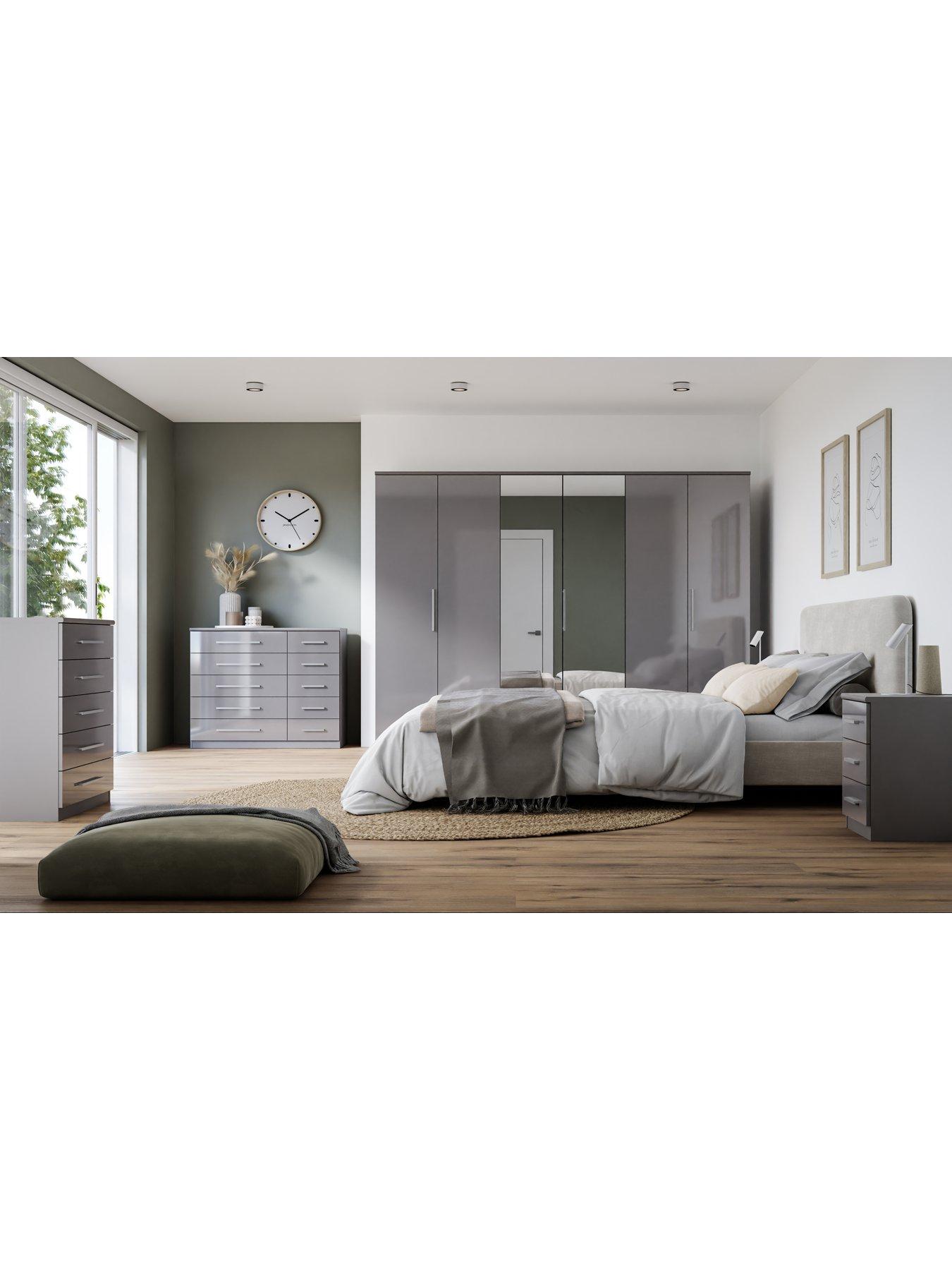 Image 5 of 7 of The Very Collection Prague Gloss 4 Door, 3 Drawer Wardrobe - Grey