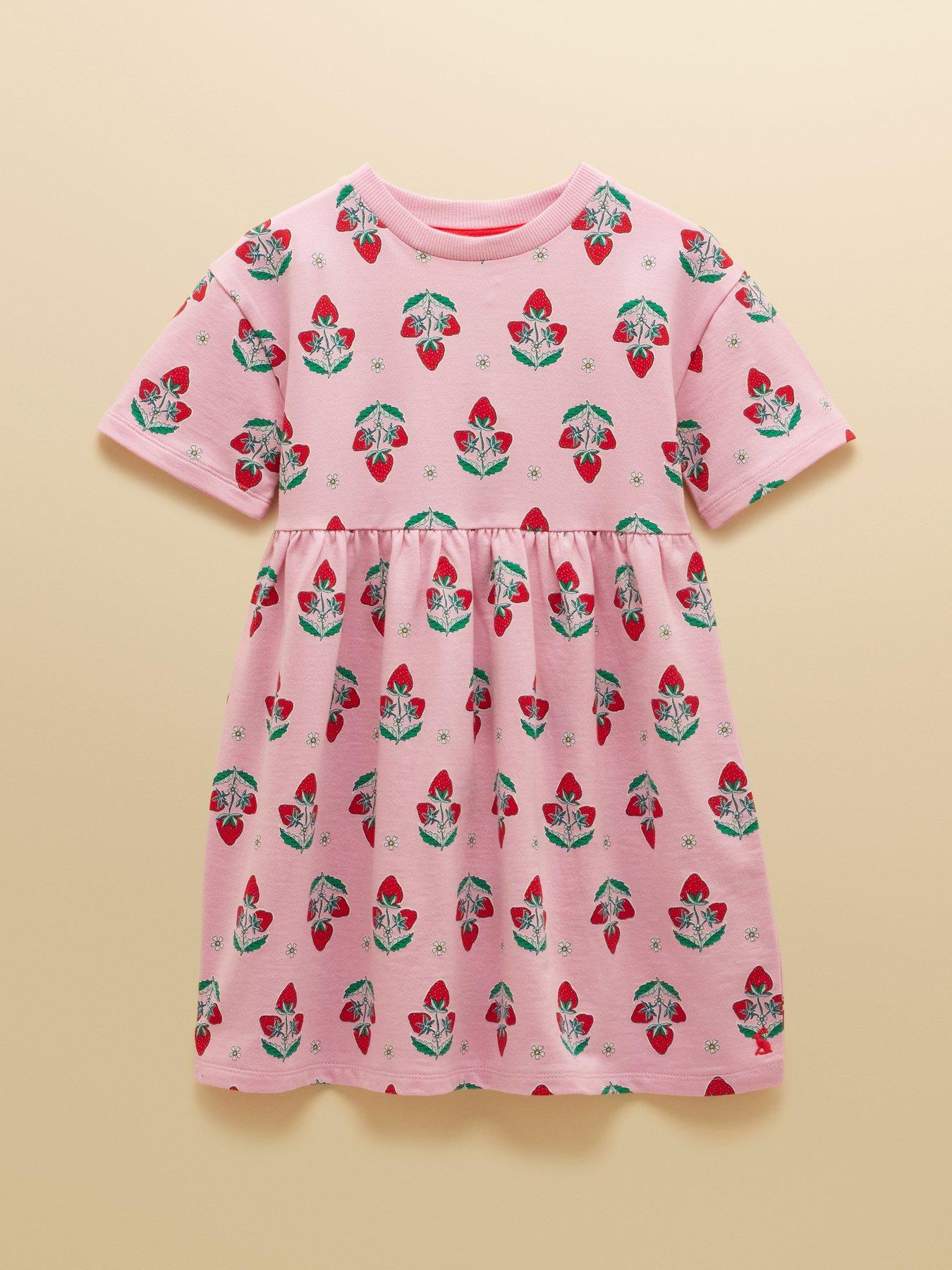 Image 1 of 5 of Joules Girls Emma Strawberry Short Sleeve Jersey Dress - Pink